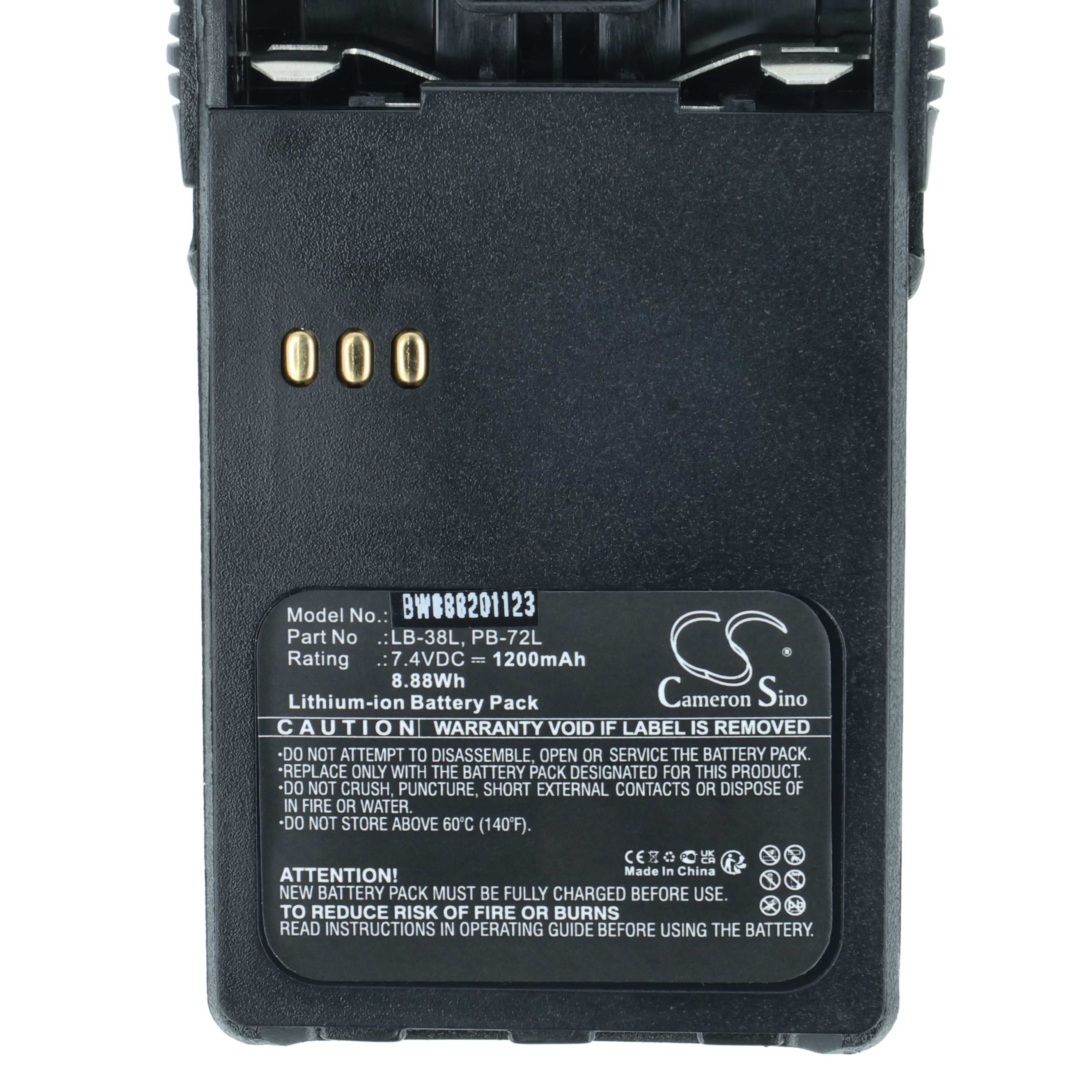 Radio Battery replaces Huntec PB200, PB-CT, LB-62L, PB-72L, LB-38L, PB400 - 1200 mAh 7.4 V Li-Ion + Belt Clip
