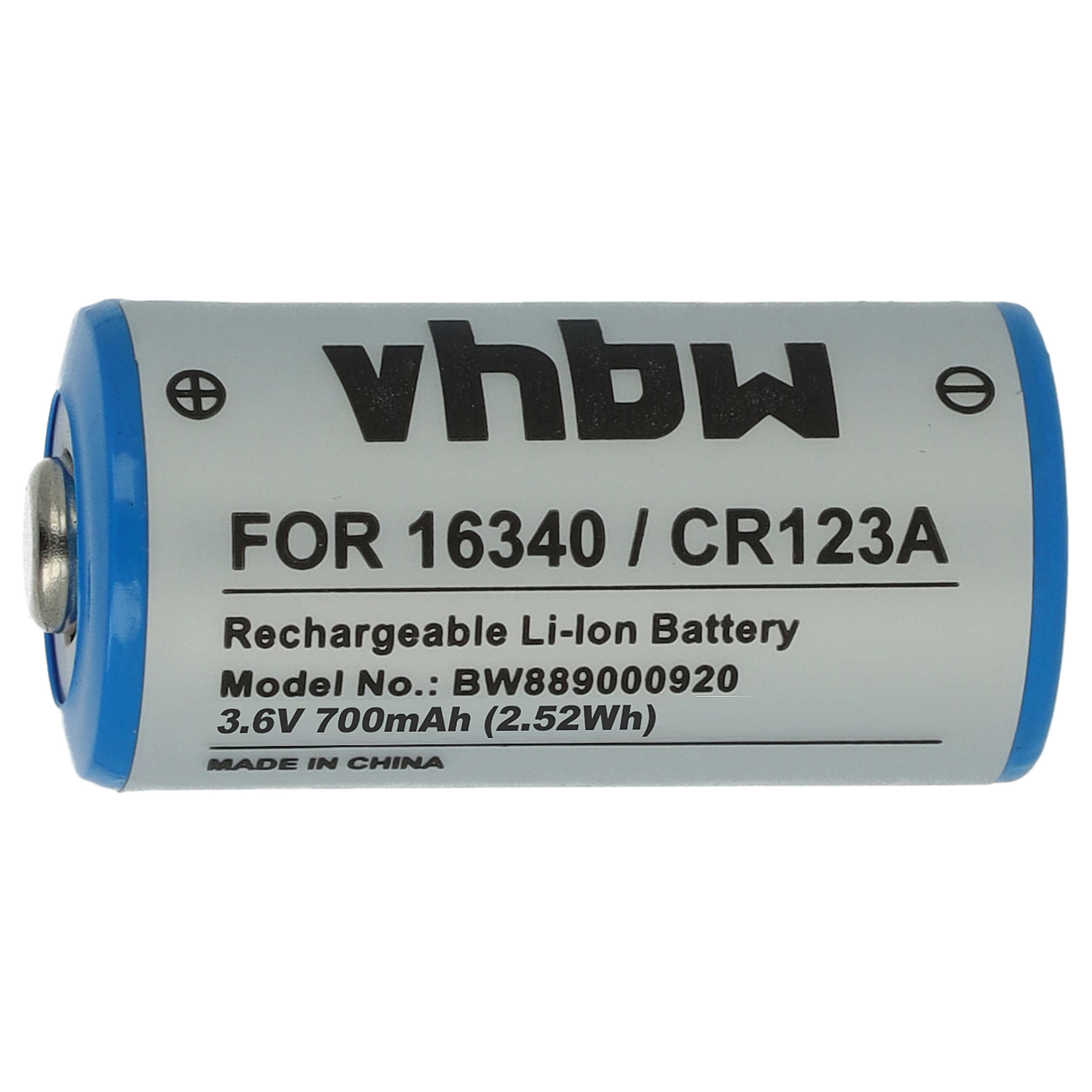 Batería reemplaza 16340, DL123A, CR123R, CR17335, CR17345, CR123A para - 700mAh 3,6V Li-Ion, 1x celdas