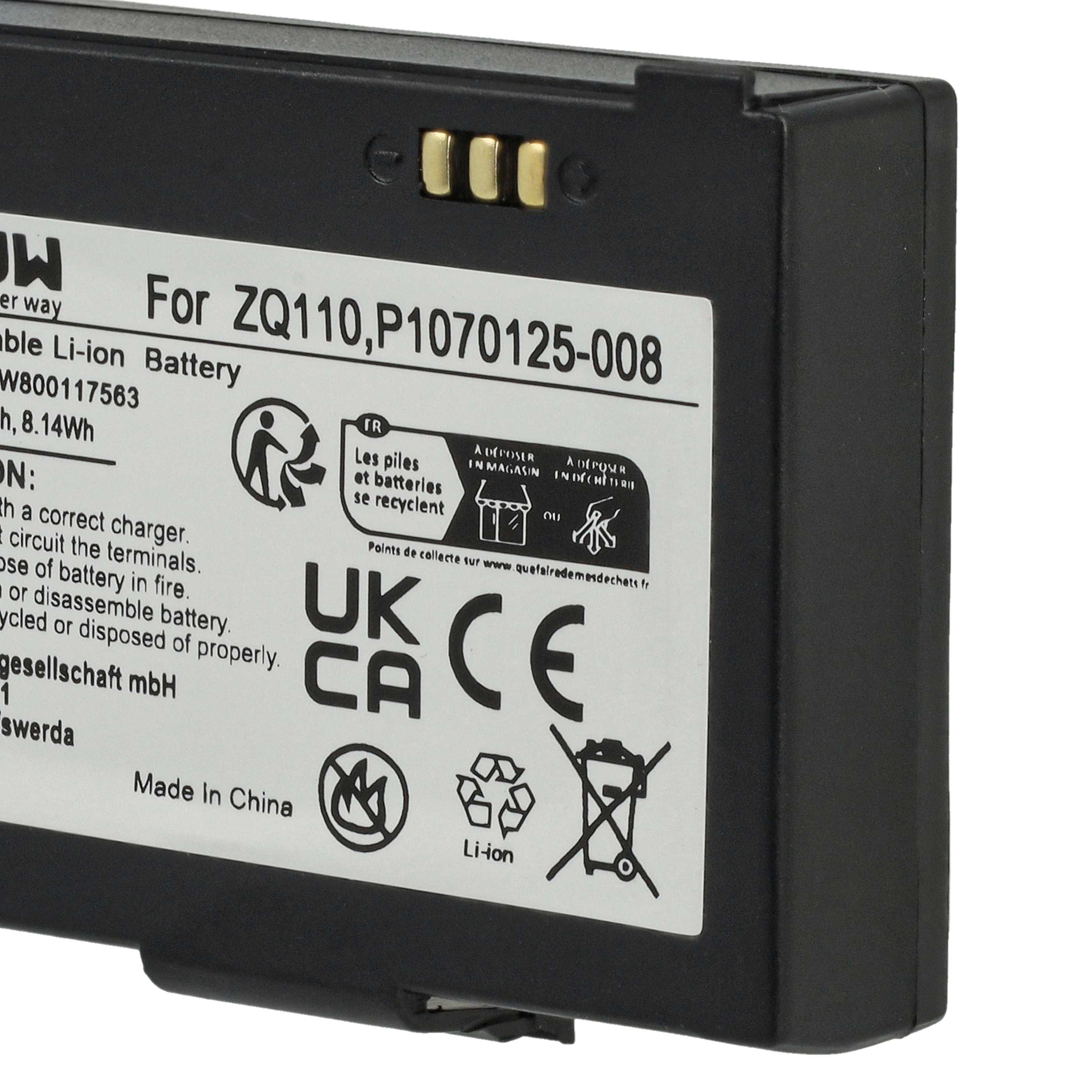 5x Batteries remplace Bixolon K409-00007A, PBP-R200 pour scanner de code-barre Bixolon - 1100mAh 7,4V