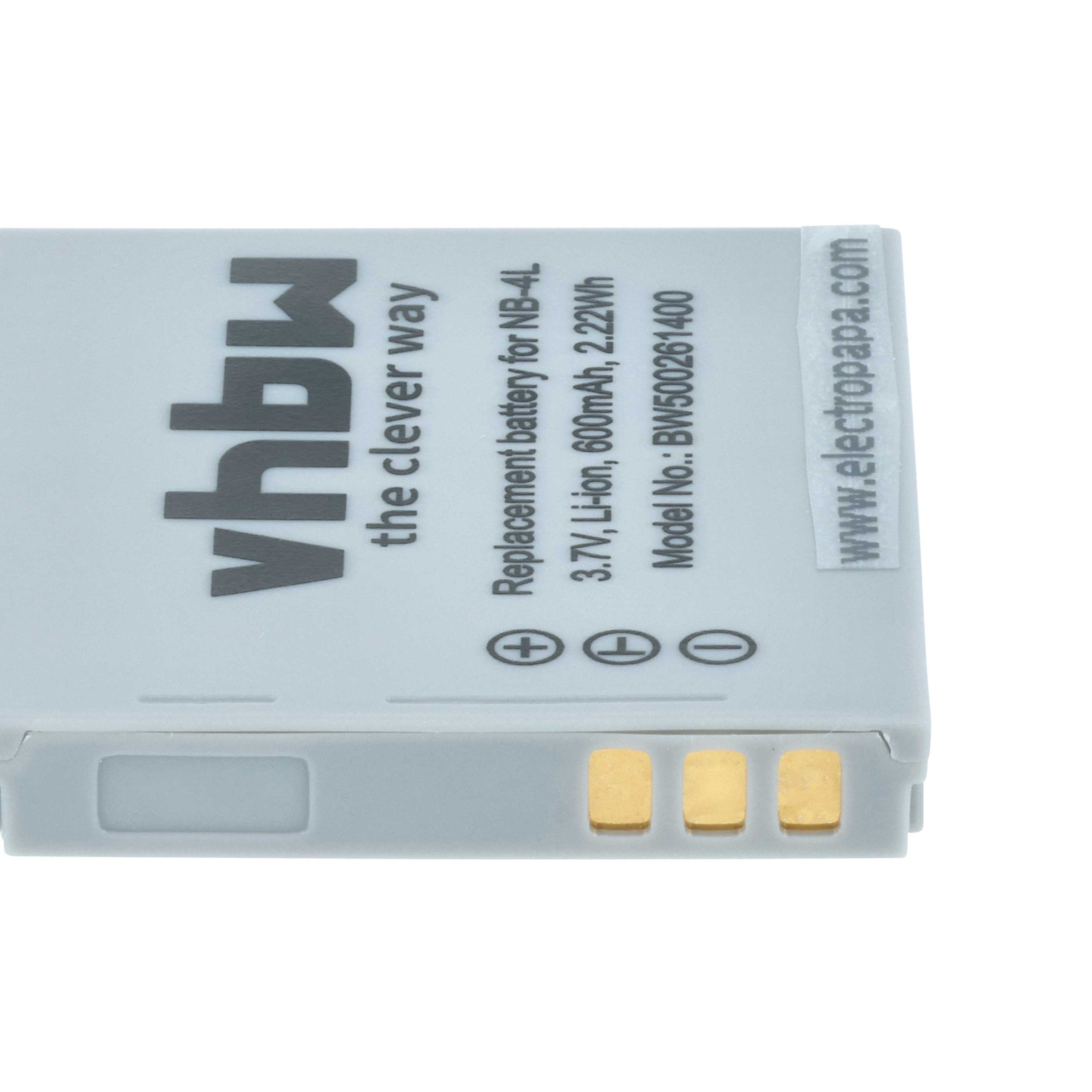 Batteria sostituisce Canon NB-4L per fotocamera - 600mAh 3,6V Li-Ion