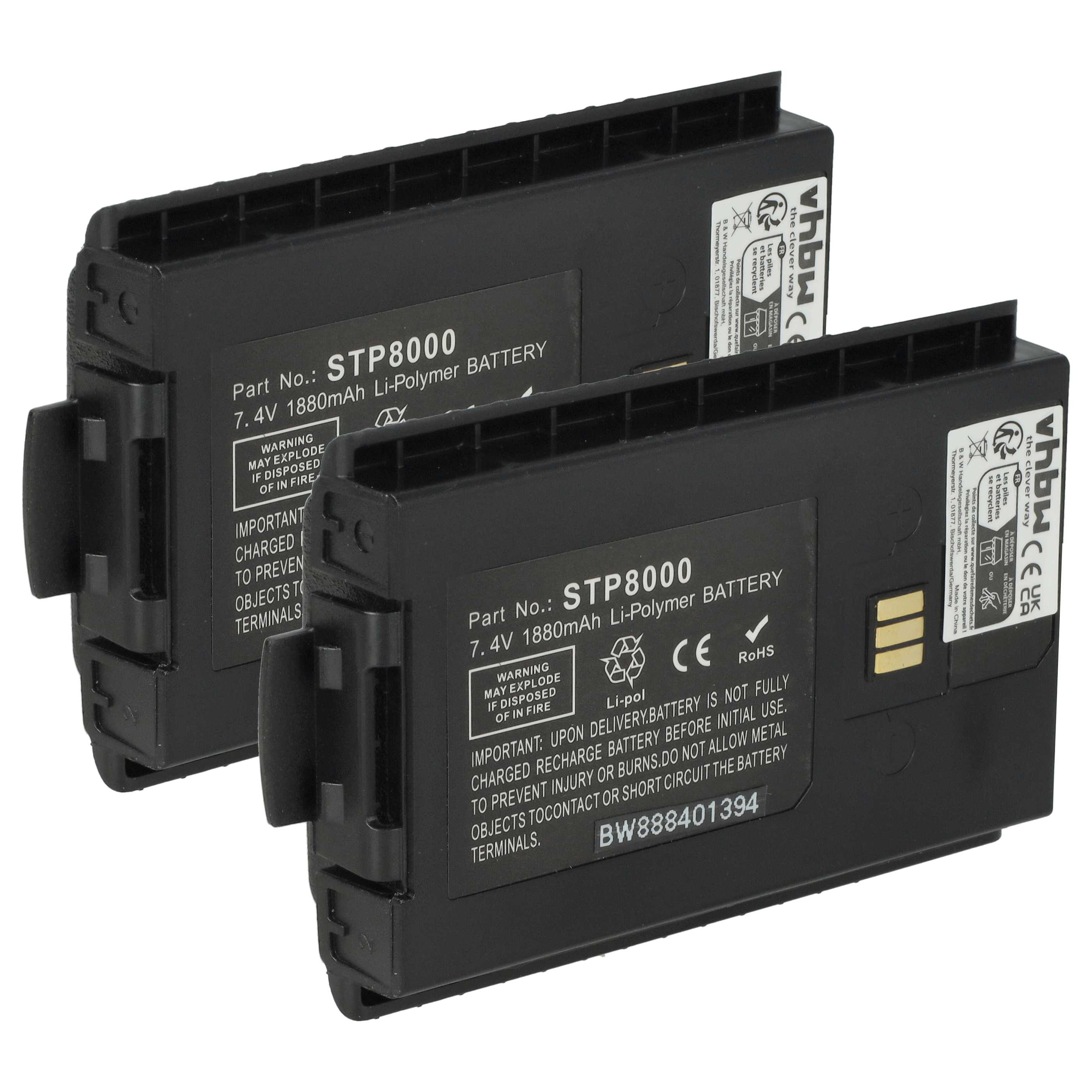 Radio 2x Battery replaces Sepura 300-01174, 300-00635, 300-00631, 300-00634 - 1880 mAh 7.4 V Li-polymer