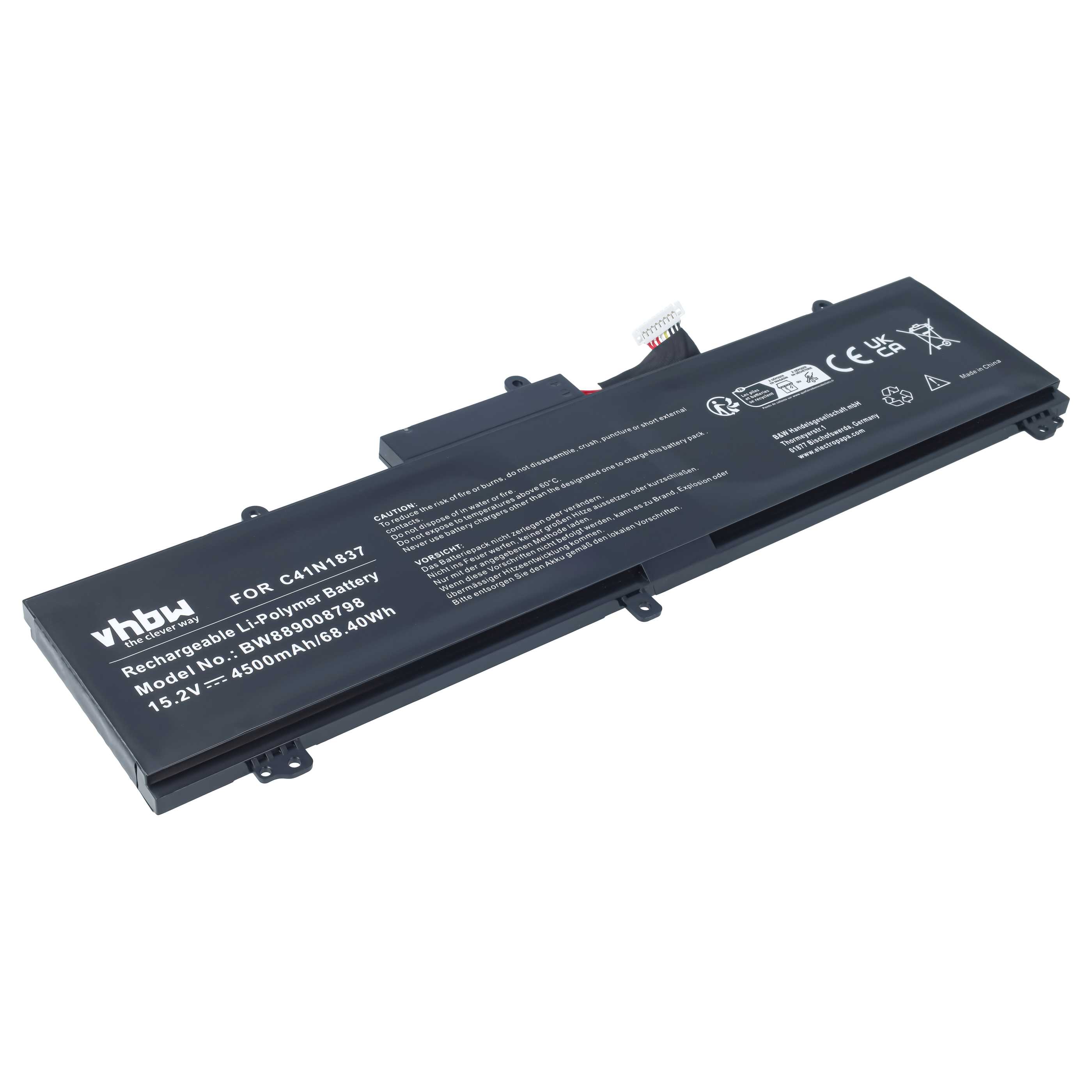 Notebook Battery replaces Asus C41N1837, 0B200-03380100 - 4500 mAh 15.2 V Li-polymer