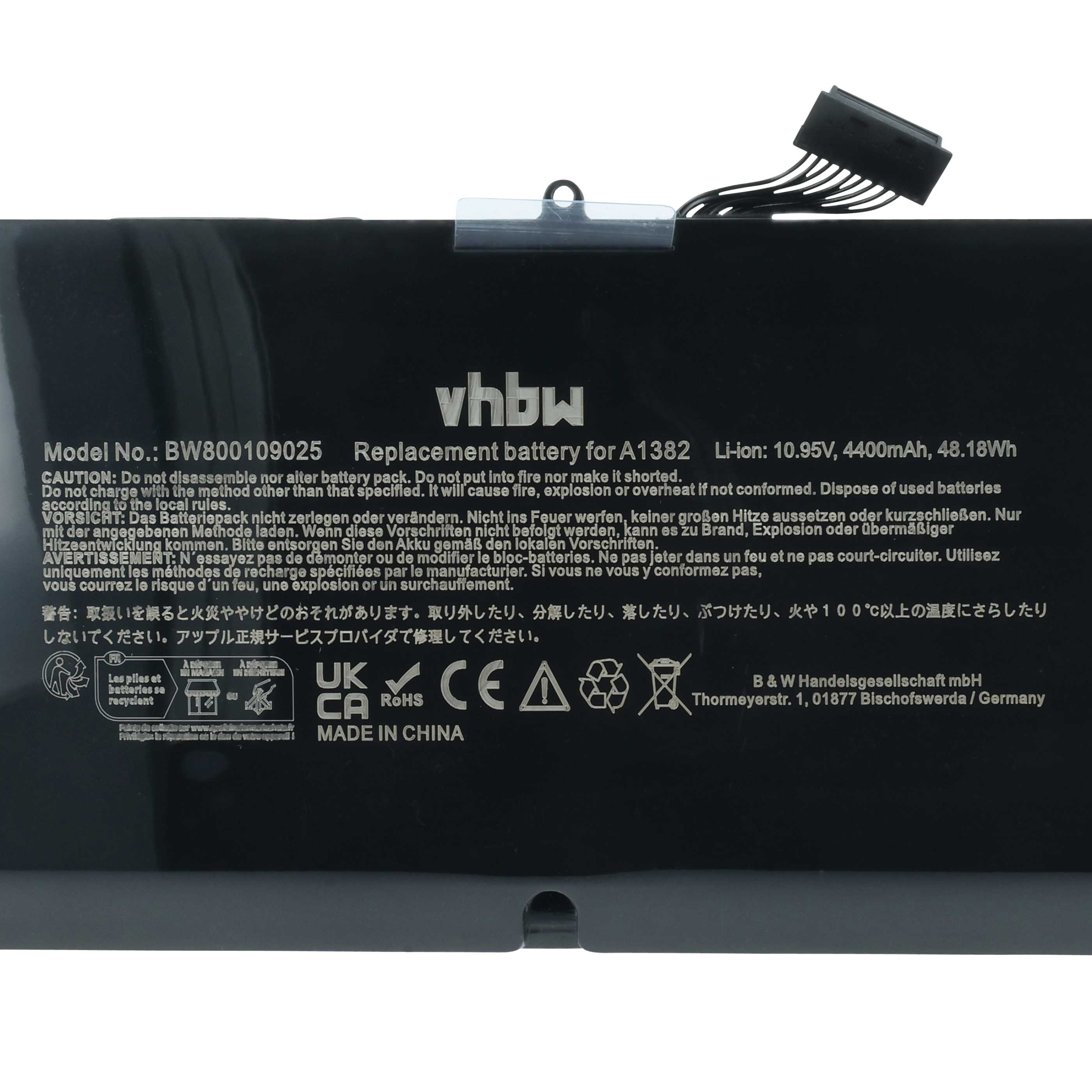 Batteria sostituisce Apple A1382, 020-7134-01, 020-7134-A, 661-5844 per notebook - 4400mAh 10,95V Li-Poly nero