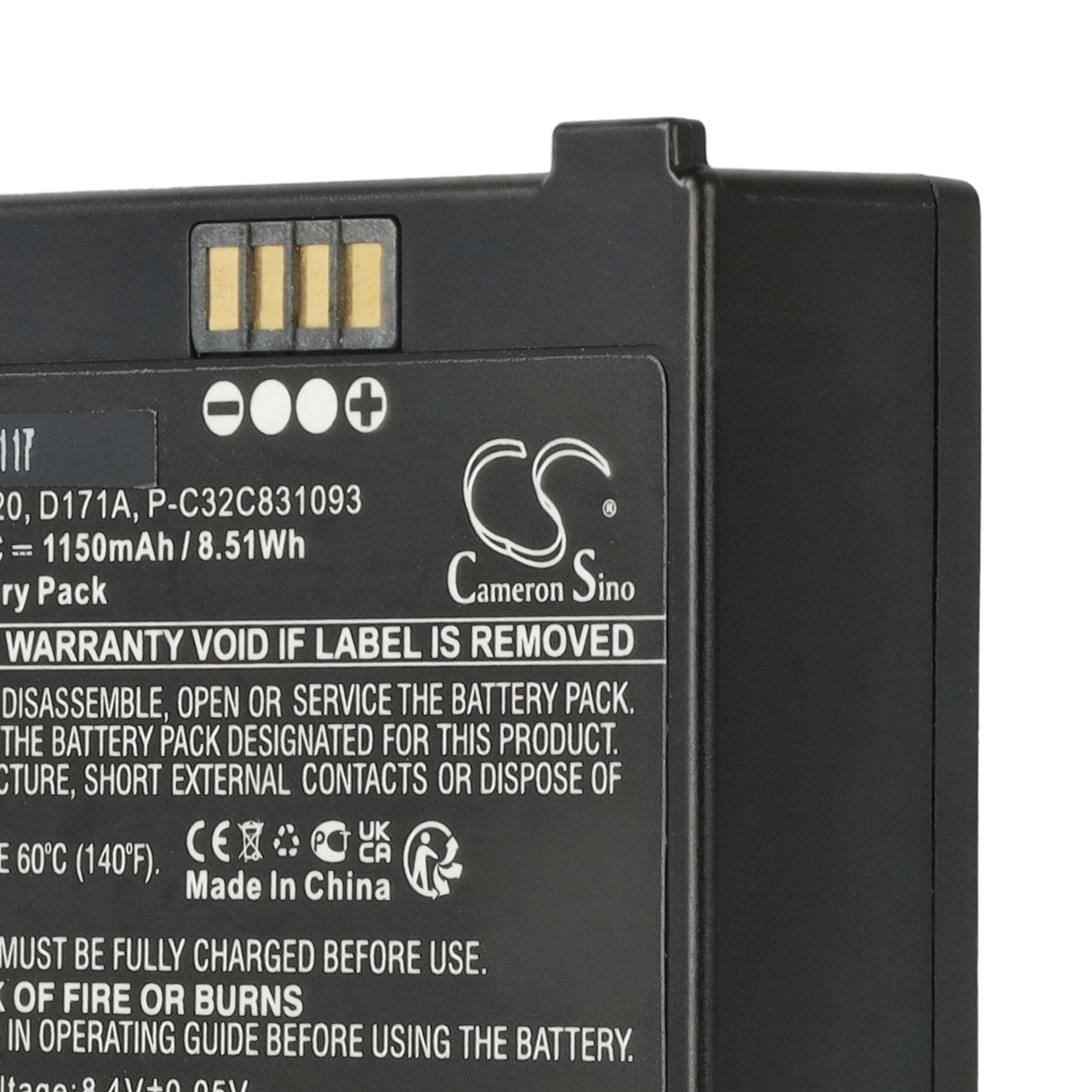 Printer 5x Battery replaces Epson OT-BY20, D171A, 2165069, P-C32C831093 - 1150 mAh 7.4 V Li-Ion