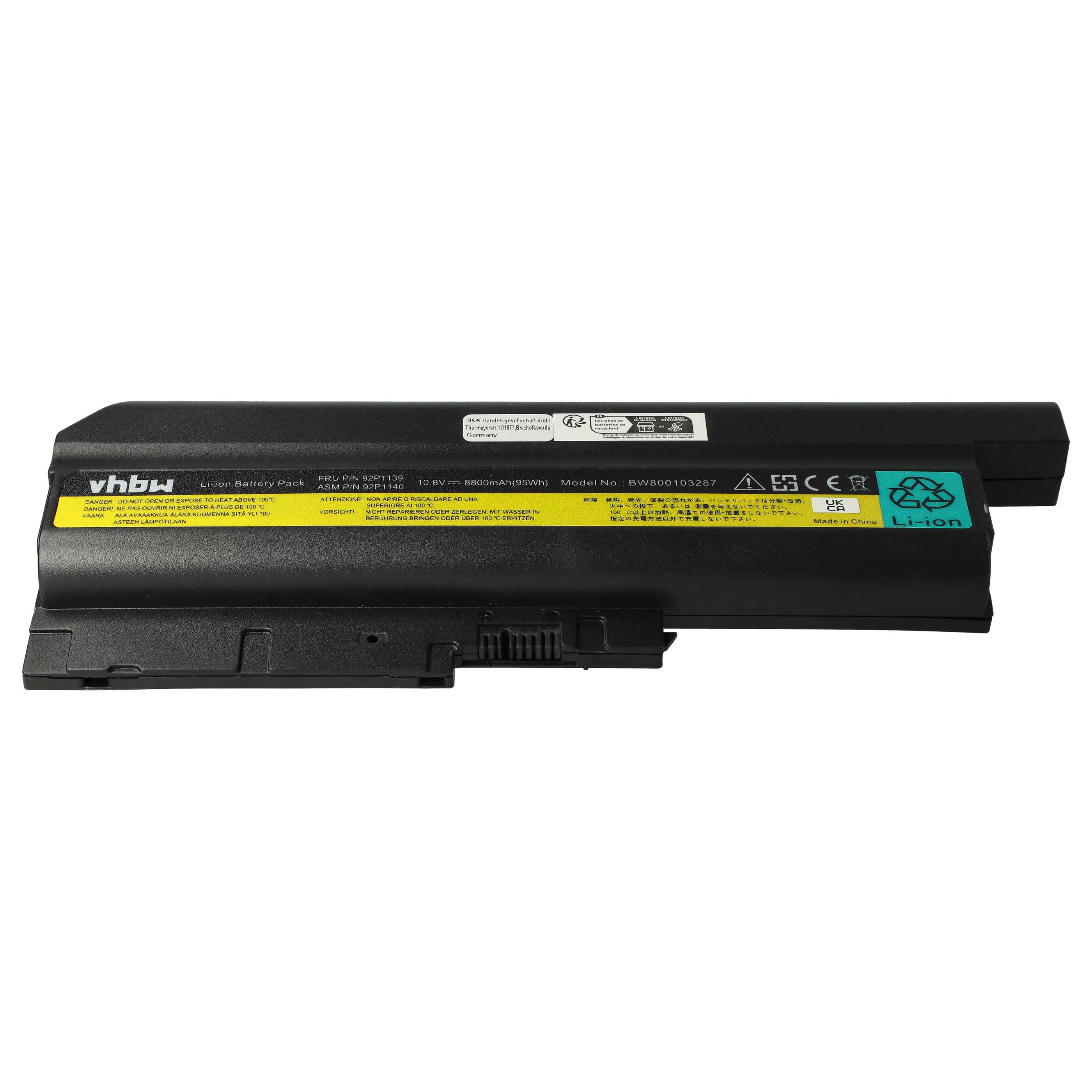 Batería reemplaza IBM / Lenovo 40Y6797, 40Y6798, 40Y6799, 40Y6795 para notebook - 8800 mAh 10,8 V Li-Ion negro