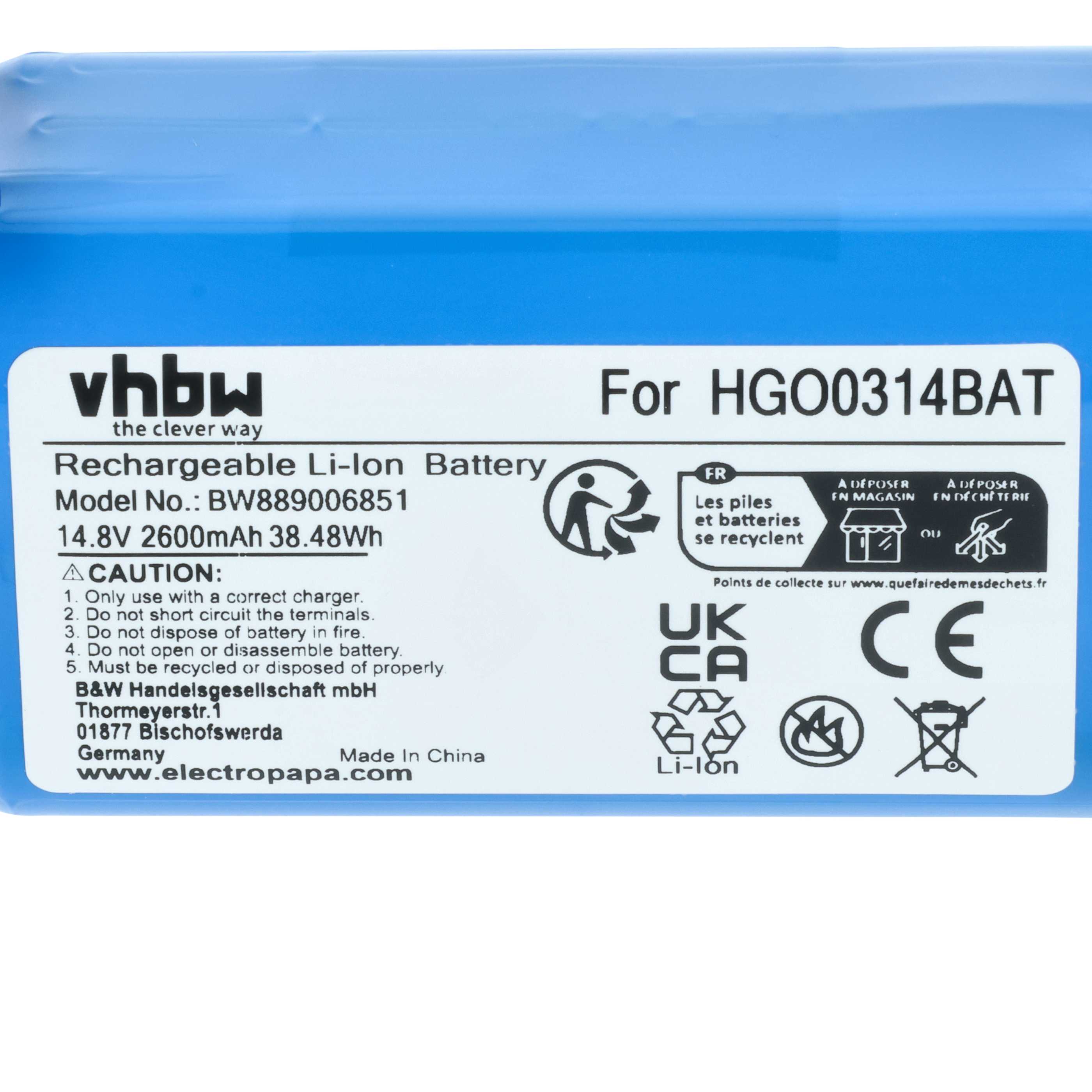Batteria sostituisce Hoover B015, 35602251, HGO0314BAT per robot aspiratore - 2,6Ah 14,8V Li-Ion