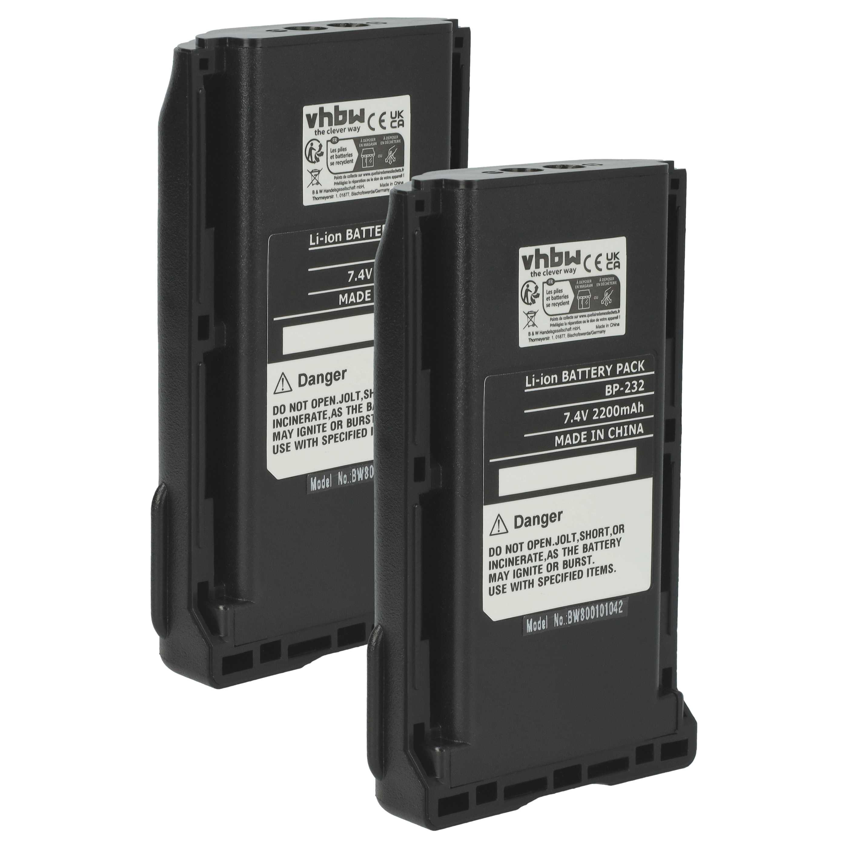 Radio 2x Battery replaces Icom BJ-2000, BP-232, BP-231, BP-231N, BP-230, BP-230N - 2200 mAh 7.4 V Li-Ion