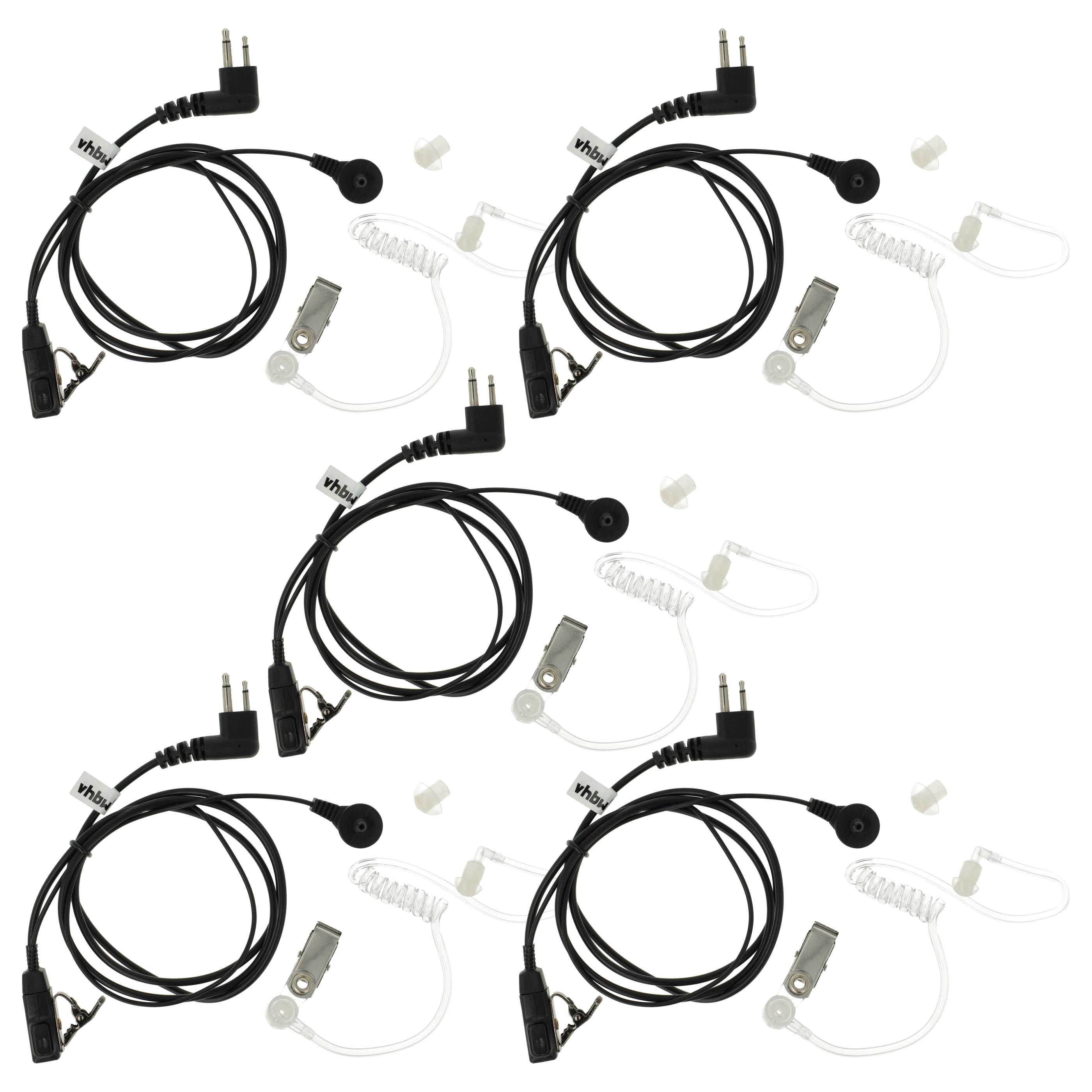 5x Security Radio Headset suitable for Motorola GP300 - "Take Call Button", Clip Mount + Phono Cable