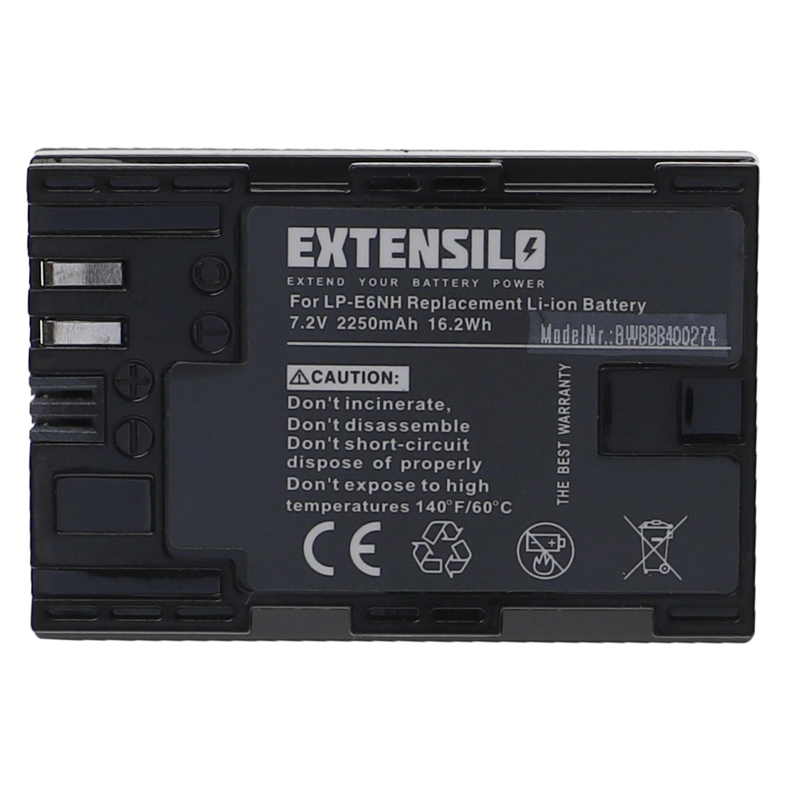 Battery Replacement for Canon LP-E6, LP-E6NH - 2250mAh, 7.2V, Li-Ion