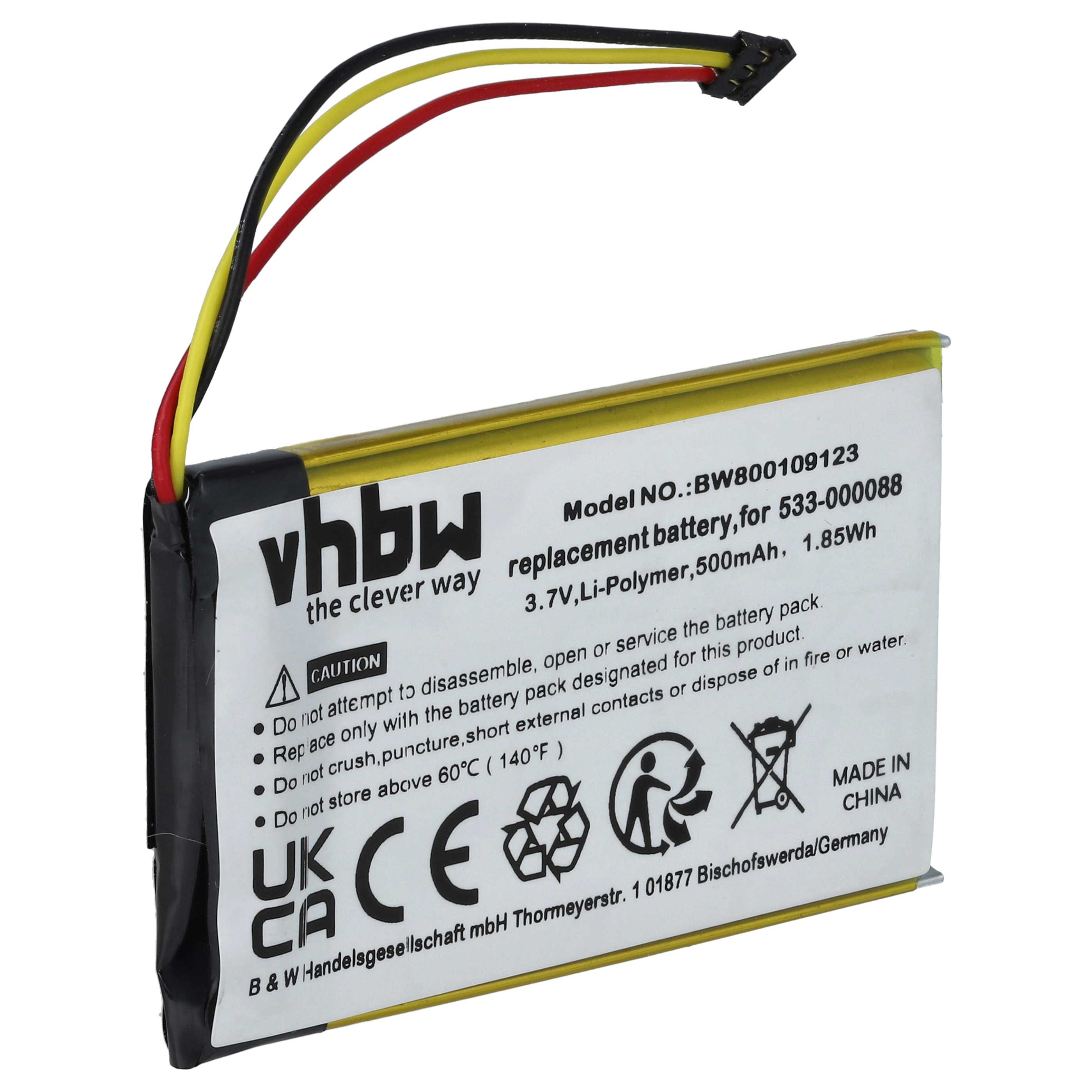 Wireless Touchpad Battery replaces Logitech 1506, 1412 - 500 mAh 3.7 V Li-polymer + Black Connector