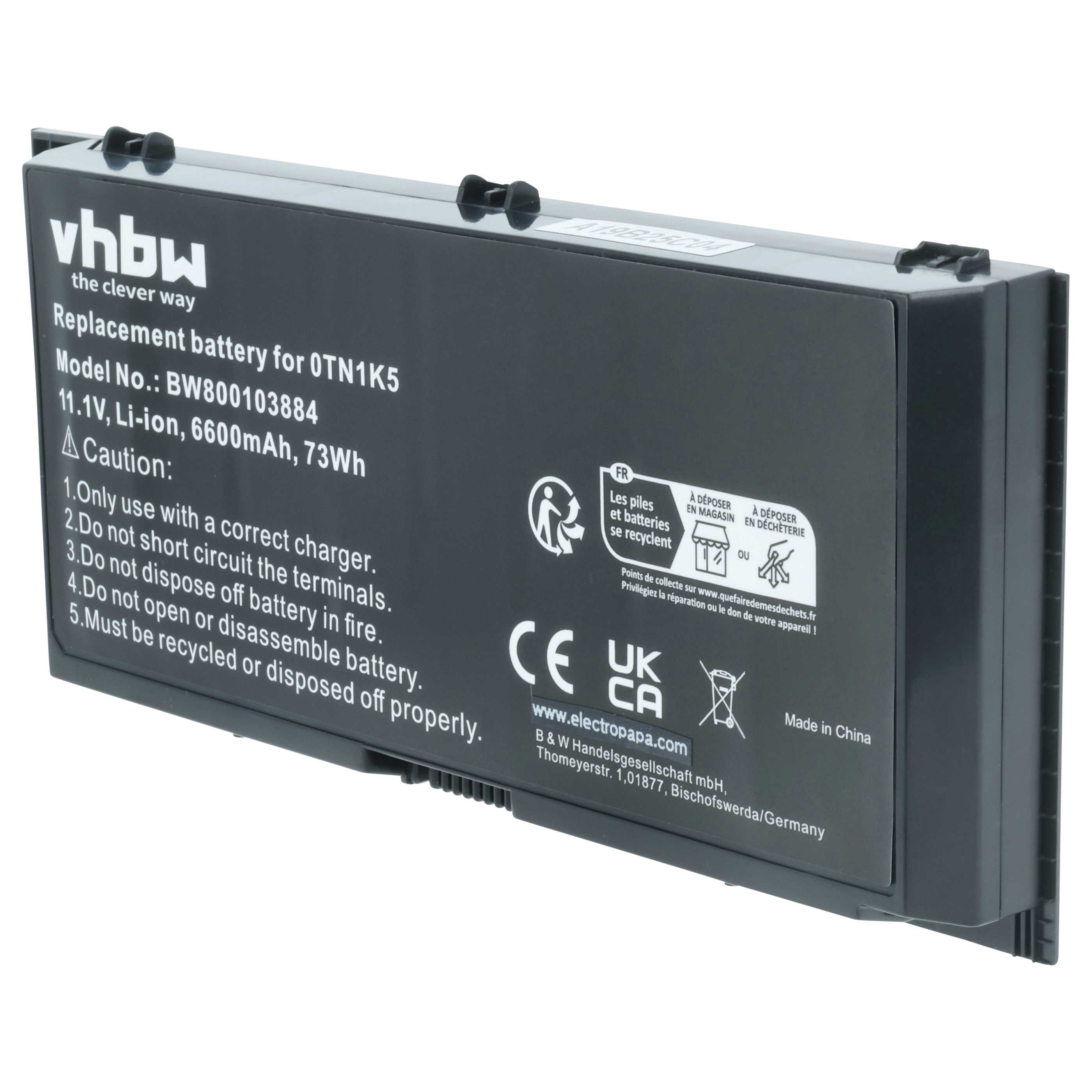 Batteria sostituisce Dell 0JHYP2, 0FVWT4, 0R7PND, 0PG6RC, 0RY6WH per notebook - 6600mAh 11,1V Li-Ion nero