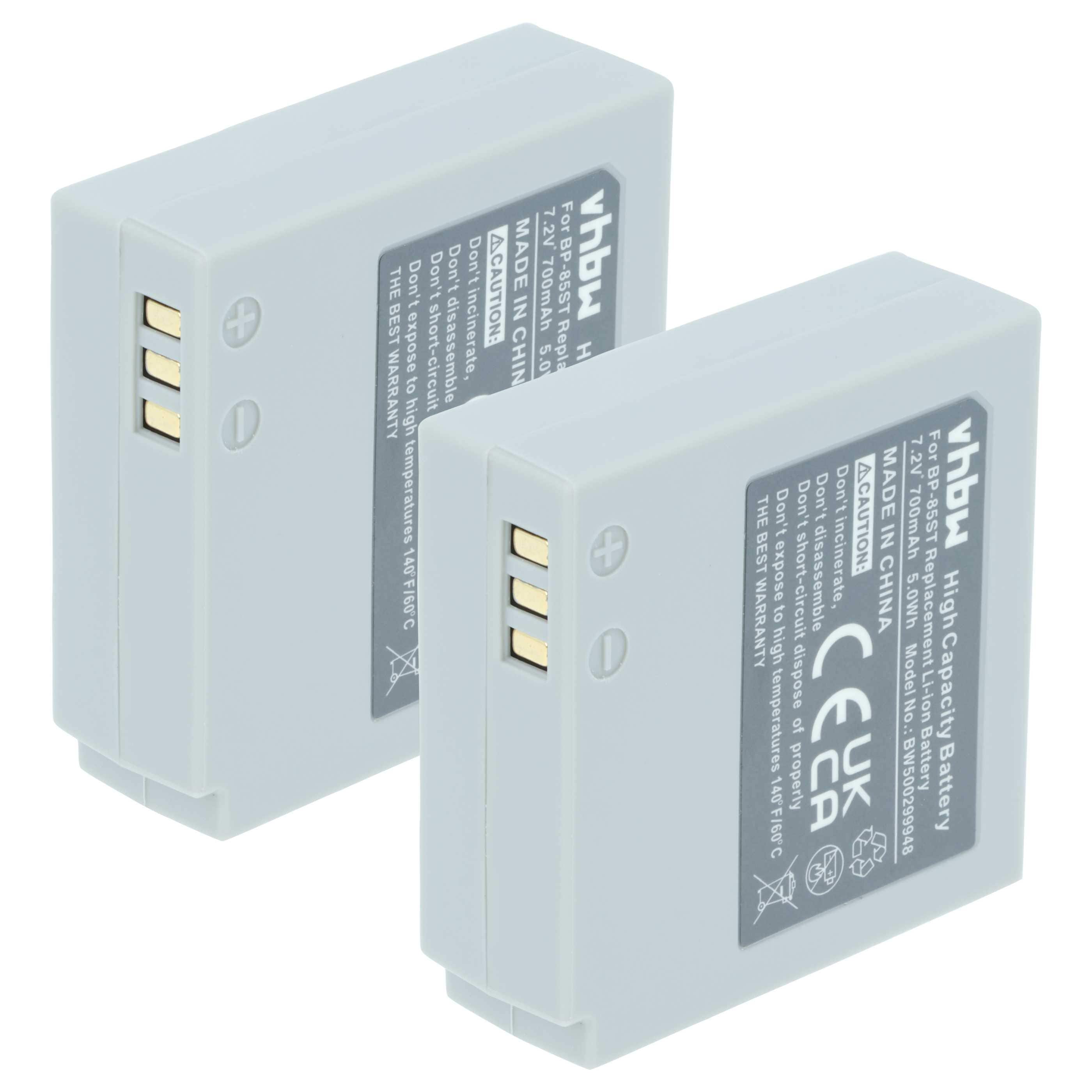 Videocamera 2x Battery replaces Samsung BP-85ST - 700 mAh 7.2 V Li-Ion