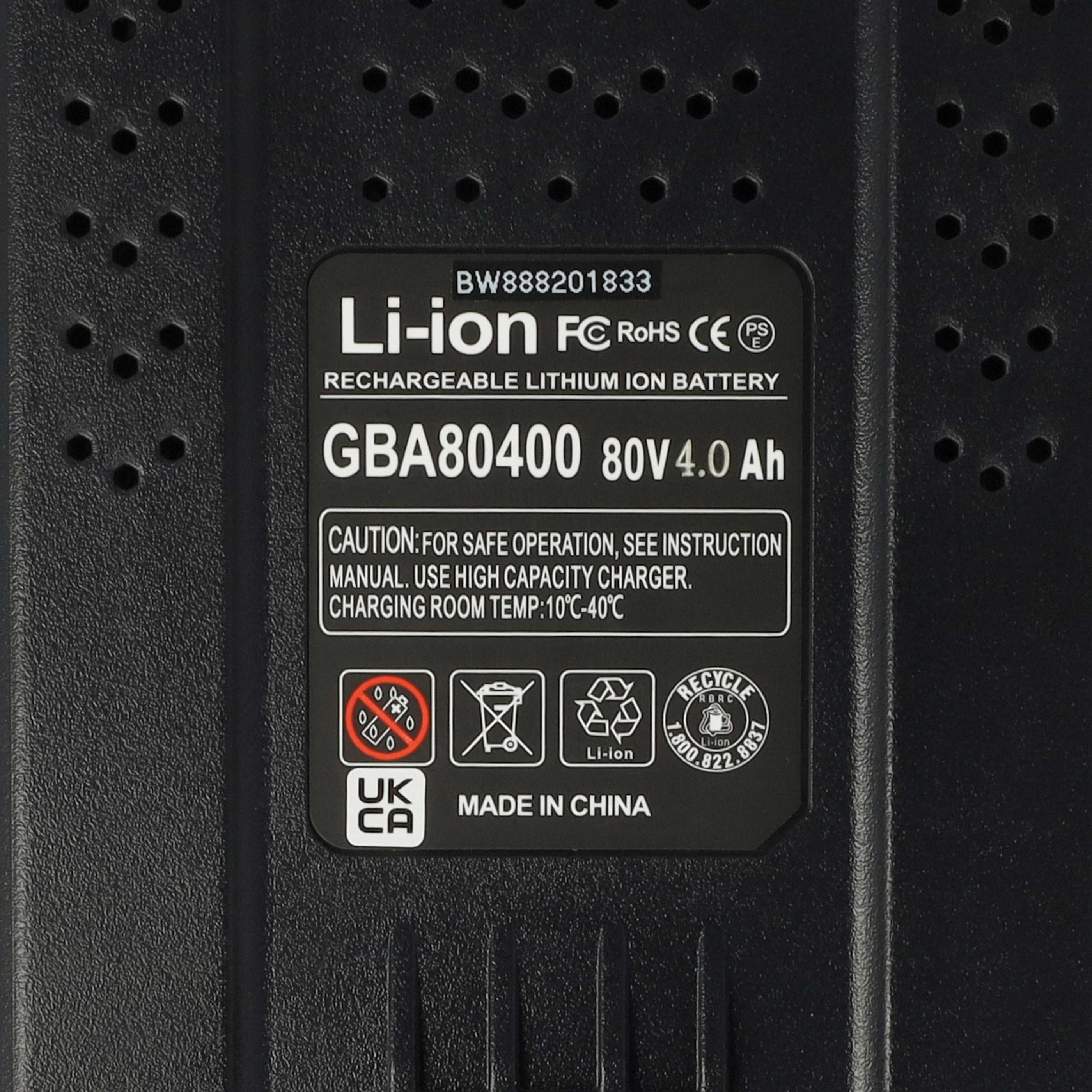 2x Battery replaces Greenworks 2901307, 80V Max, 2901302, 2902407, 2901207 - 4000 mAh 80 V Li-Ion, black