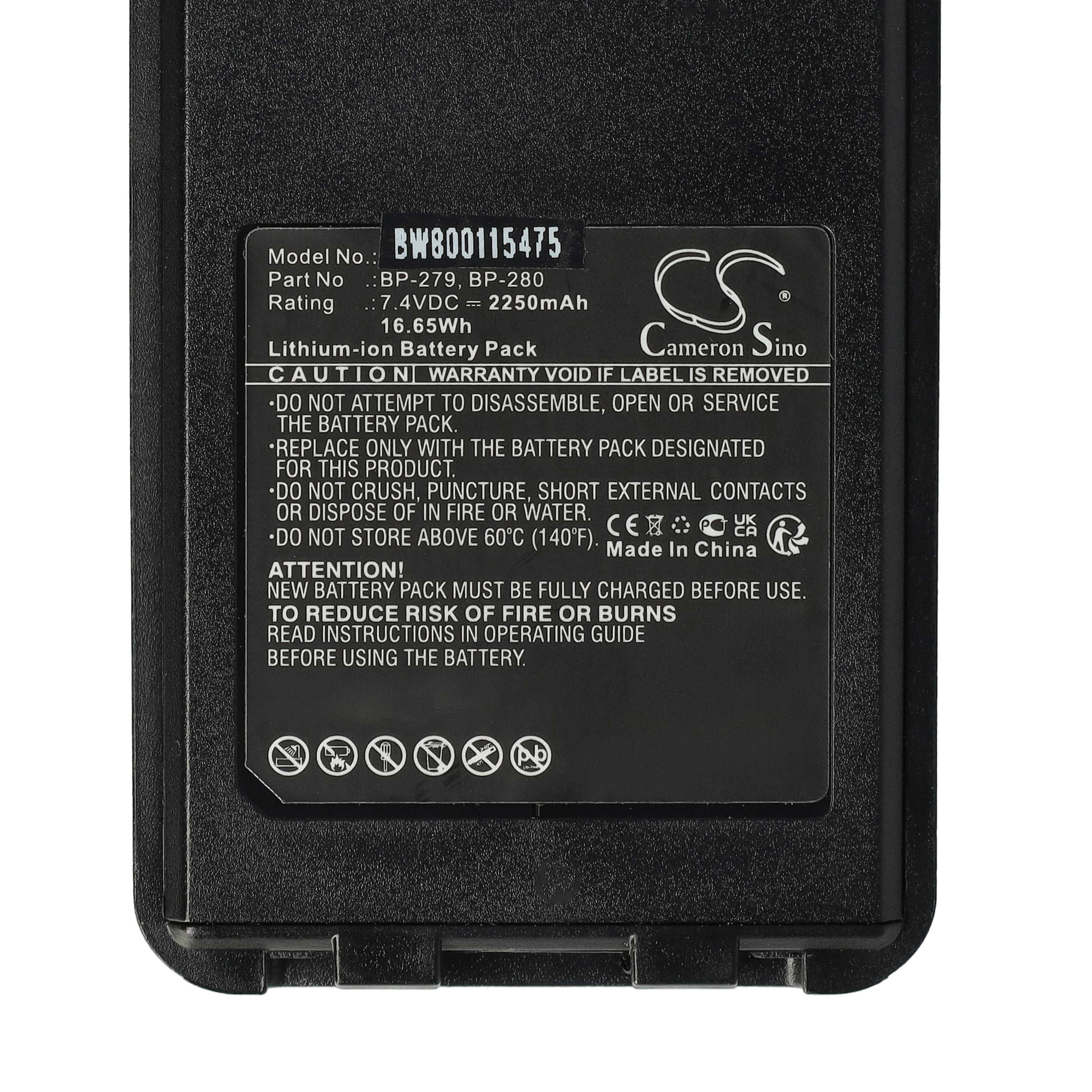 Radio 5x Battery replaces Icom BP-279, BP-280, BP-280LI - 2250 mAh 7.4 V Li-Ion + Belt Clip