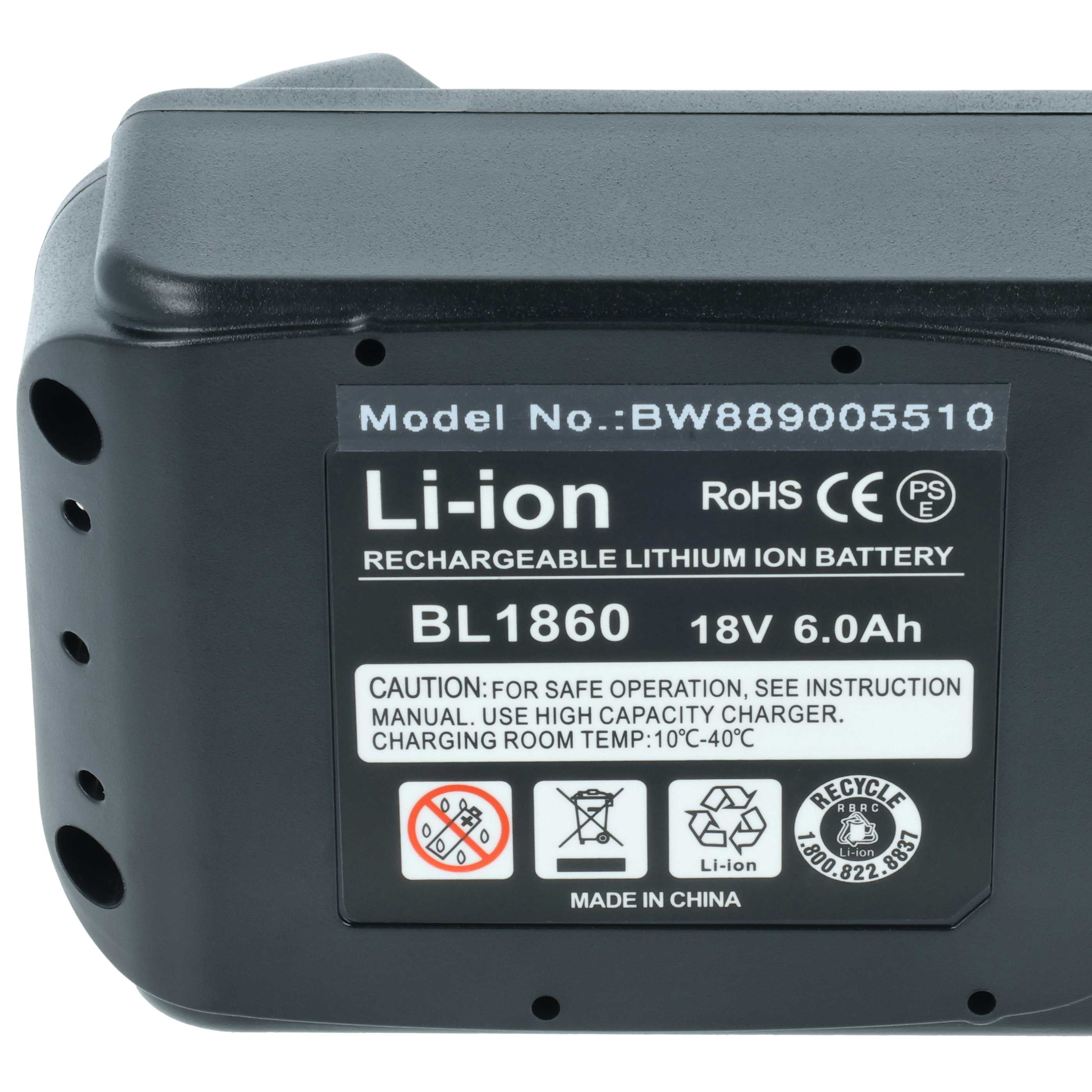 Battery replaces Makita BL1860B Electric Power Tool - 6000 mAh, 18 V, Li-Ion