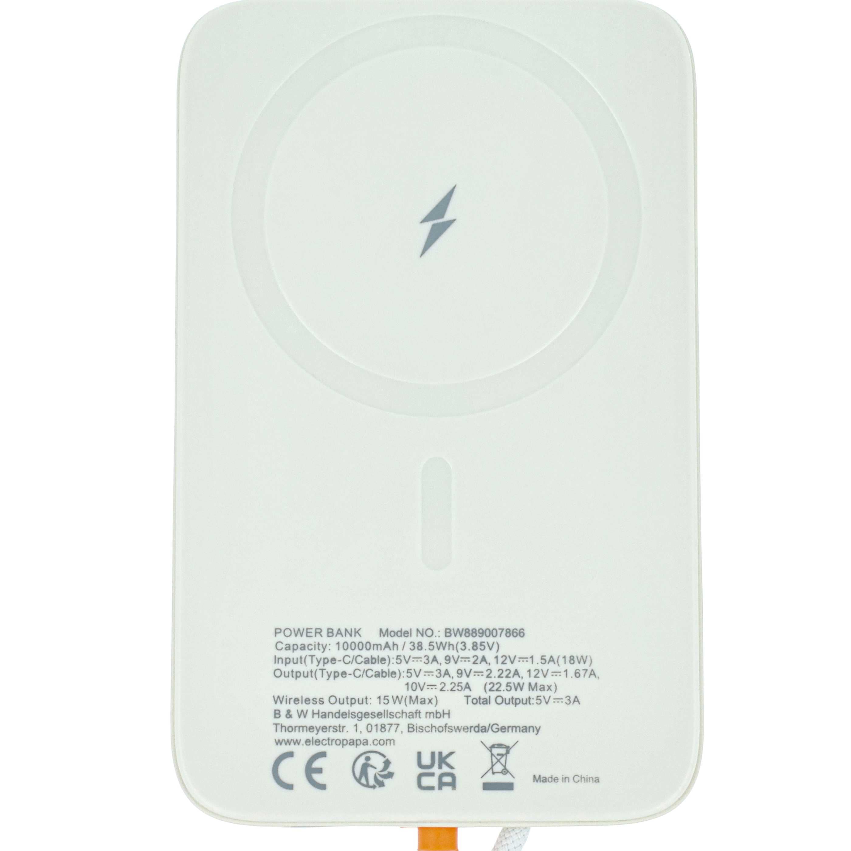 Magnetyczny bezprzewodowy powerbank 10000 mAh do np. iPhone, Samsung, Xiaomi - beżowy