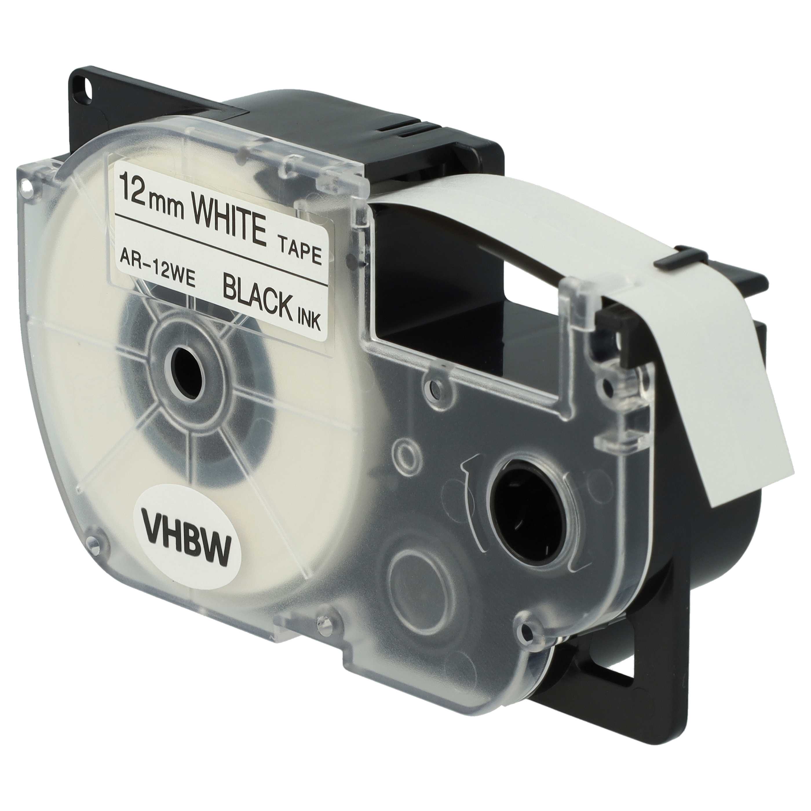 100x Label Tape replaces Casio XR-12WE, XR-12WE1 - 12 mm Black to White