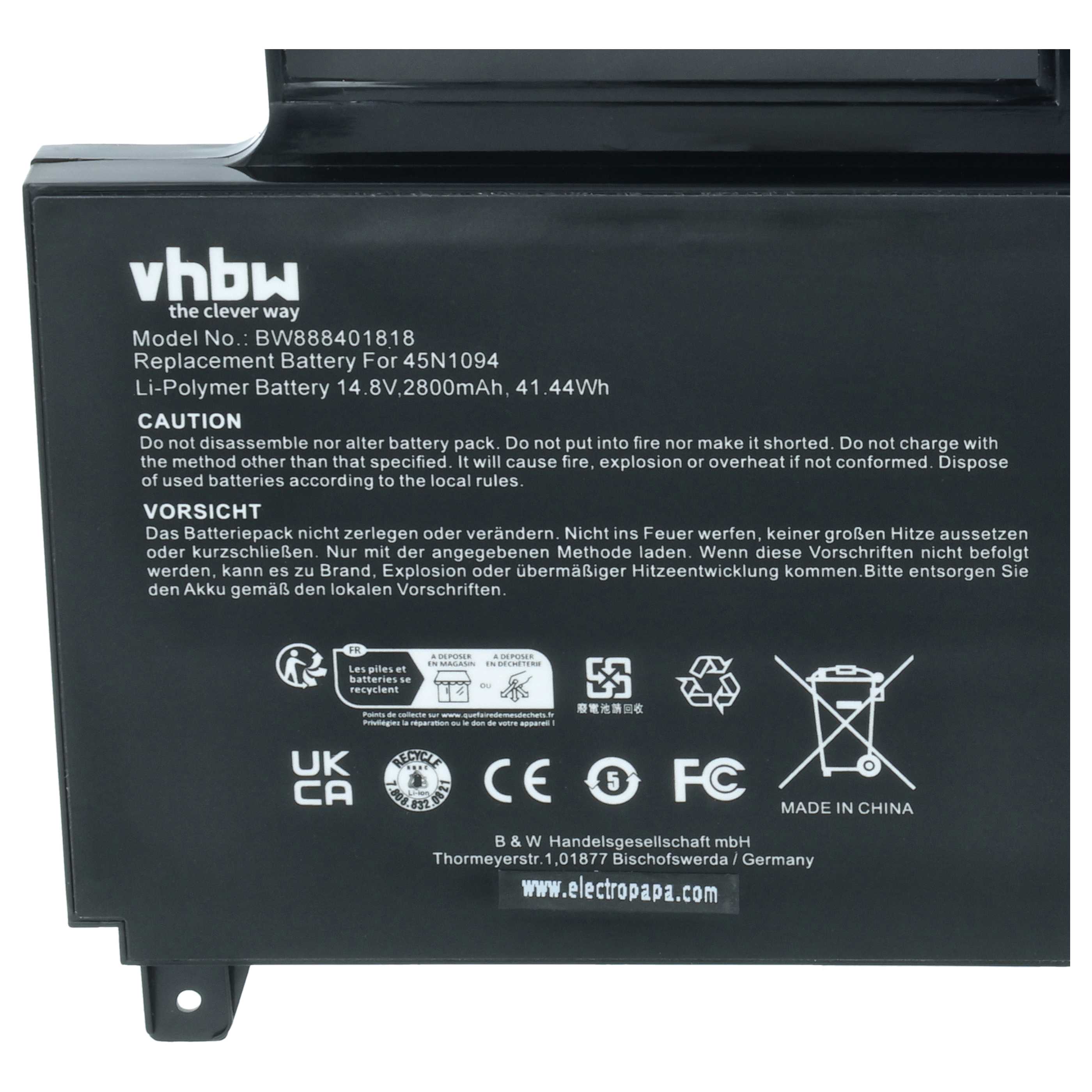 Akumulator do laptopa zamiennik Lenovo 45N1095, 45N1094, 45N1093, 45N1092 - 2800 mAh 14,8 V LiPo