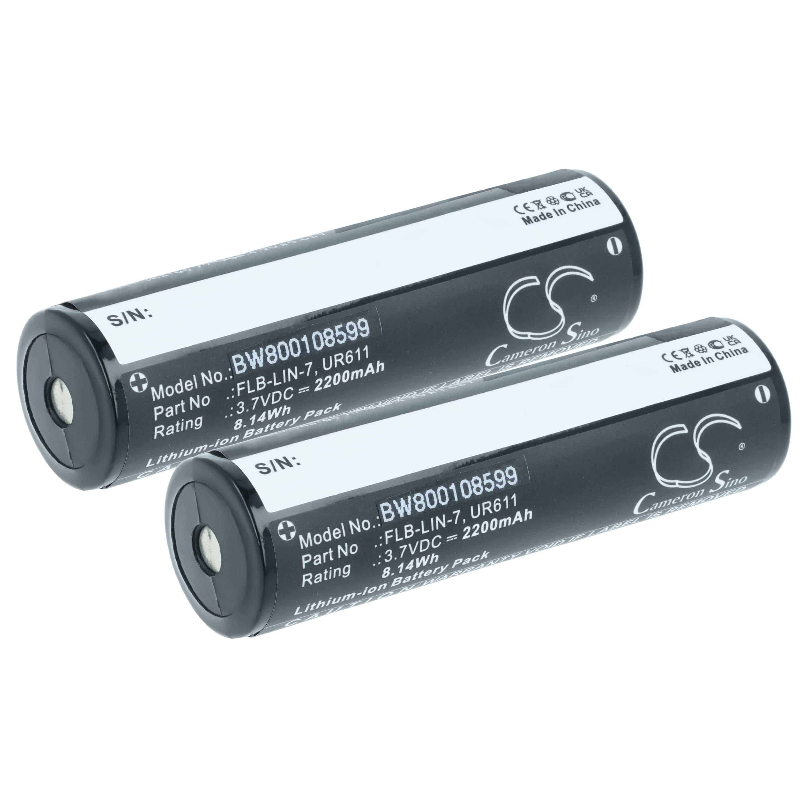 Torch - 2x Battery replaces Inova FLB-LIN-7, UR611 - 2200 mAh 3.7 V Li-Ion