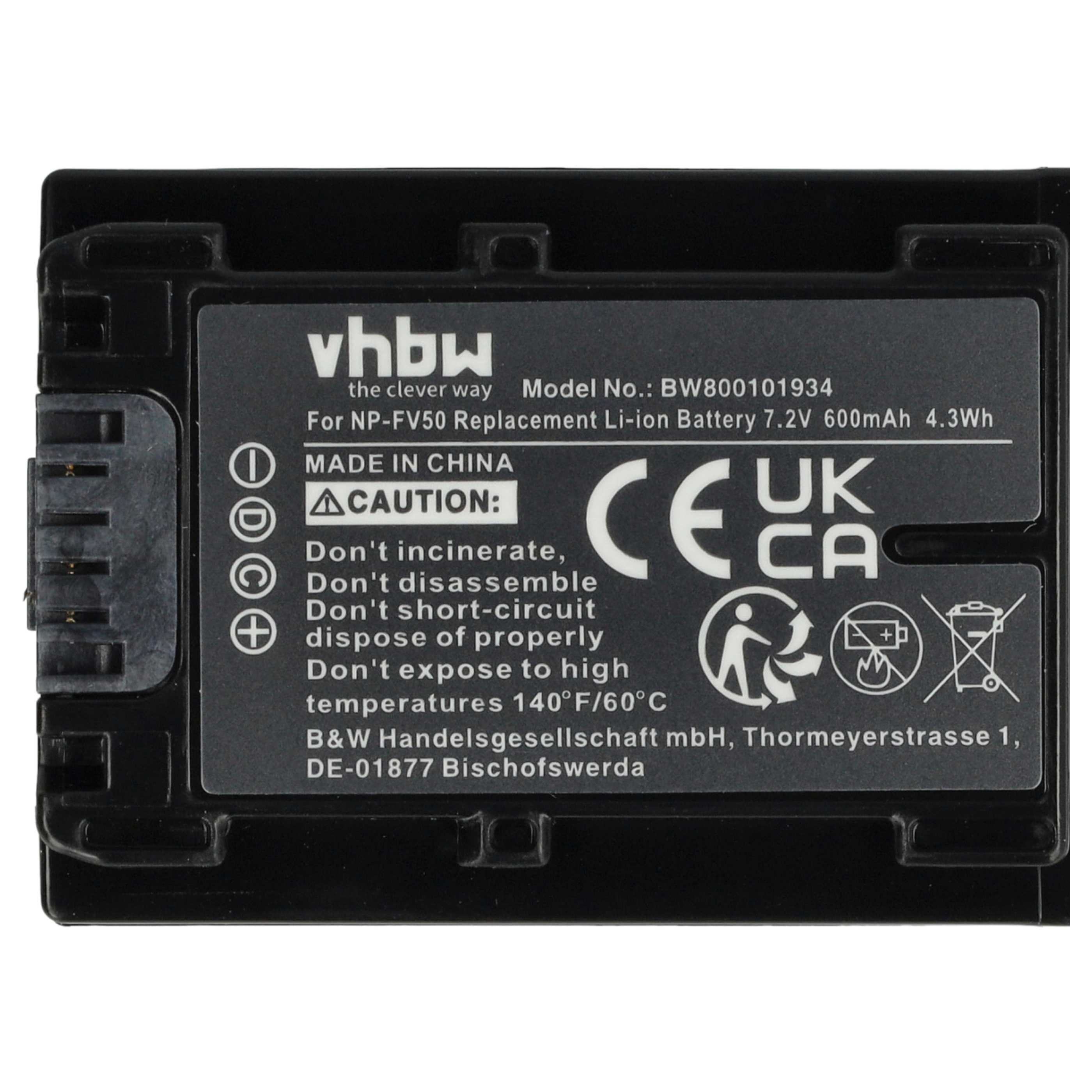 Videocamera 2x Battery replaces Sony NP-FV40, NP-FV50, NP-FV30 - 600 mAh 7.2 V Li-Ion