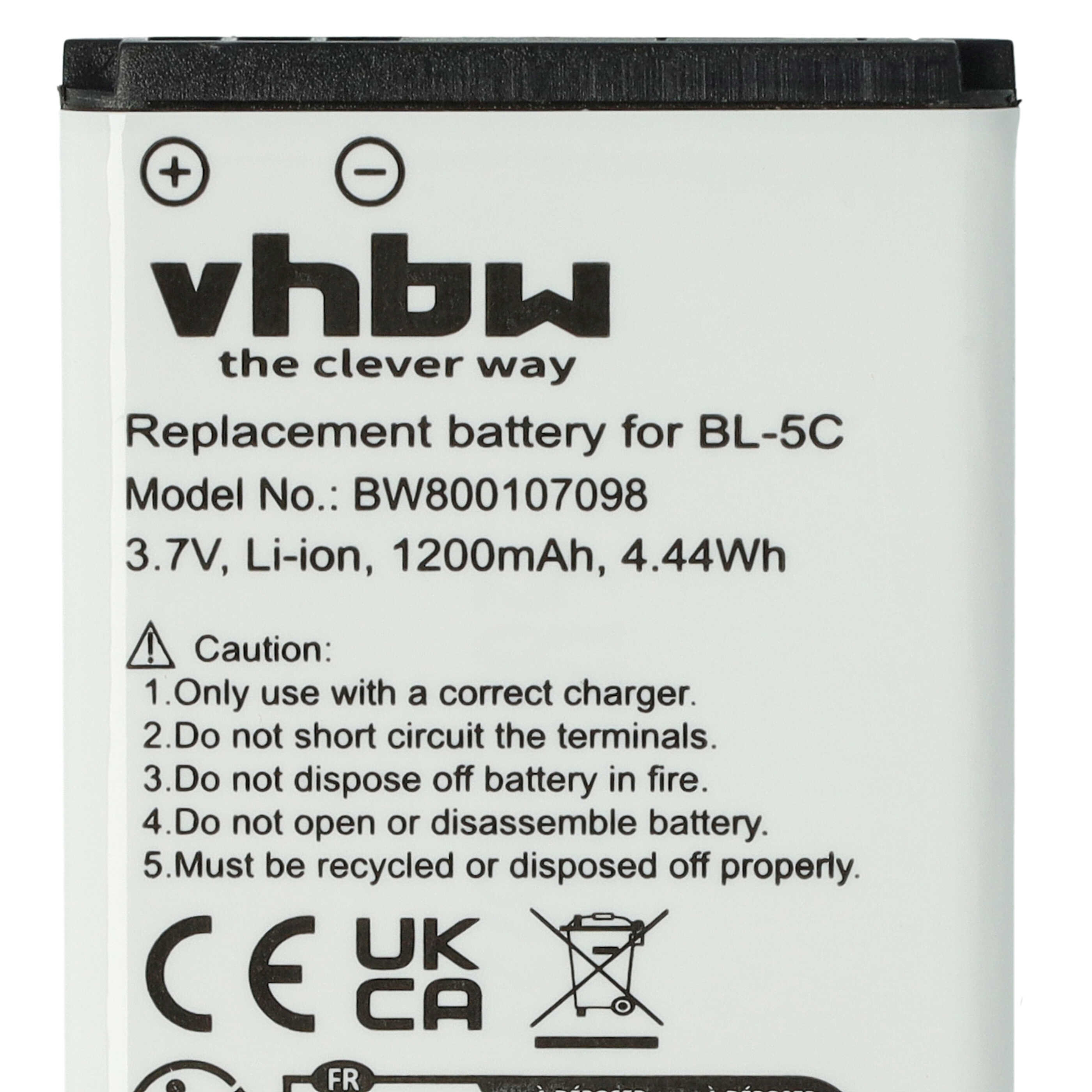 Batterie remplace MP-S-A1, RCB215, BS-16 pour téléphone portable - 1200mAh, 3,7V, Li-ion
