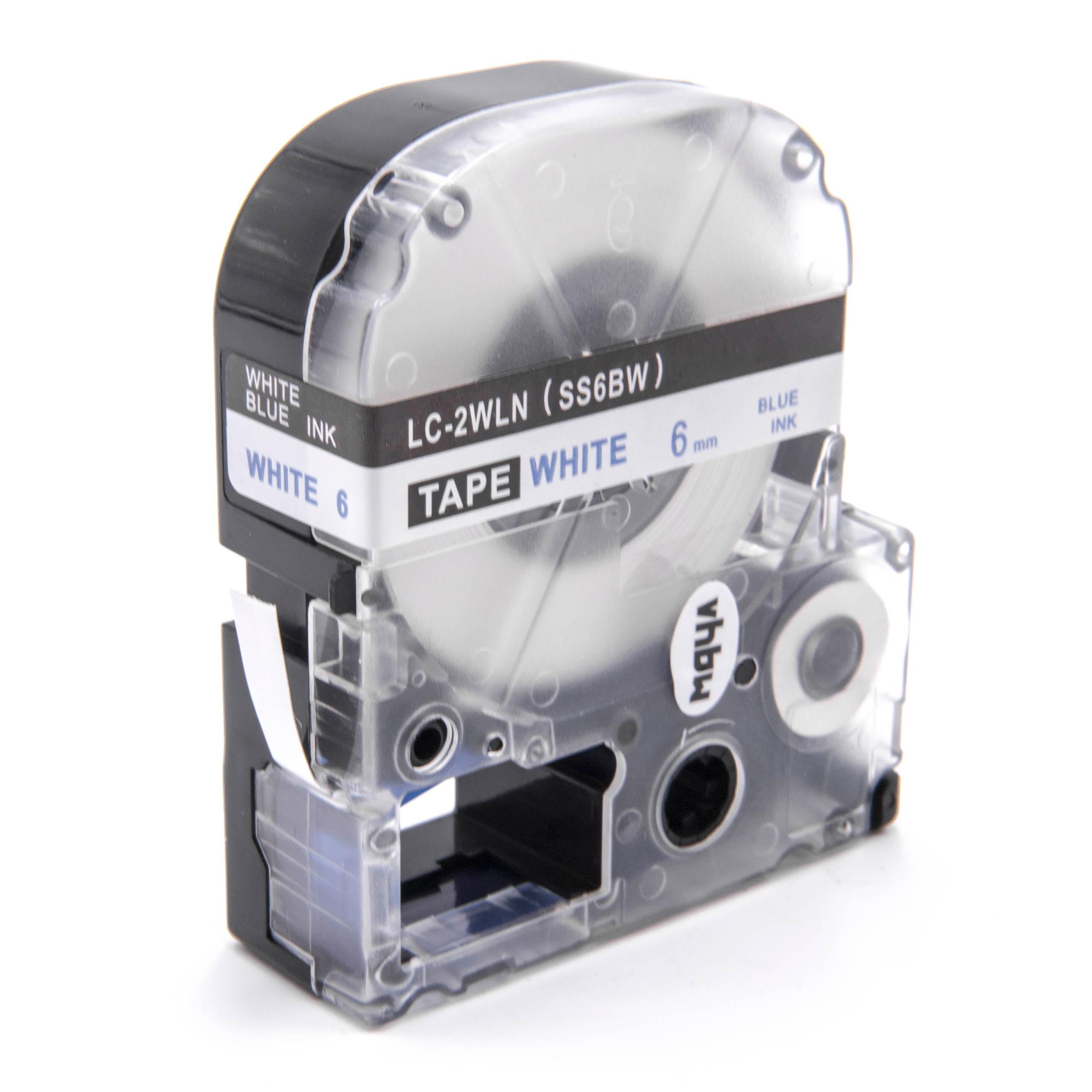 Label Tape replaces Epson LC-2WLN - 6 mm Blue to White