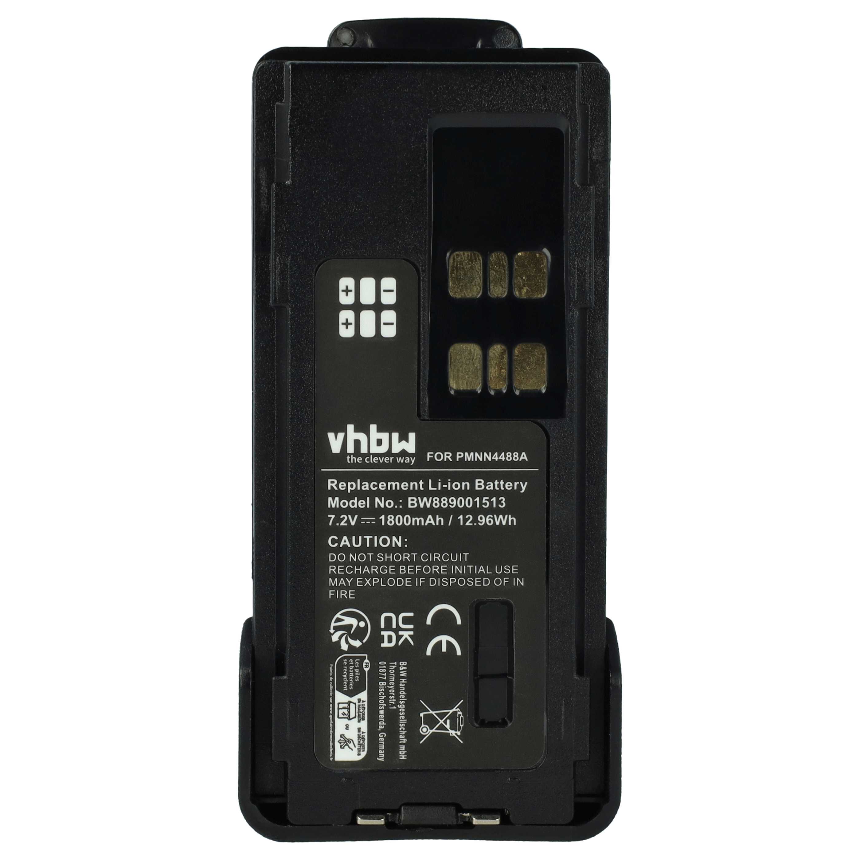 Radio 5x Battery replaces Motorola PMNN4416, PMNN4415AR, PMNN4415, PMNN441 - 1800 mAh 7.4 V Li-Ion + Belt Clip