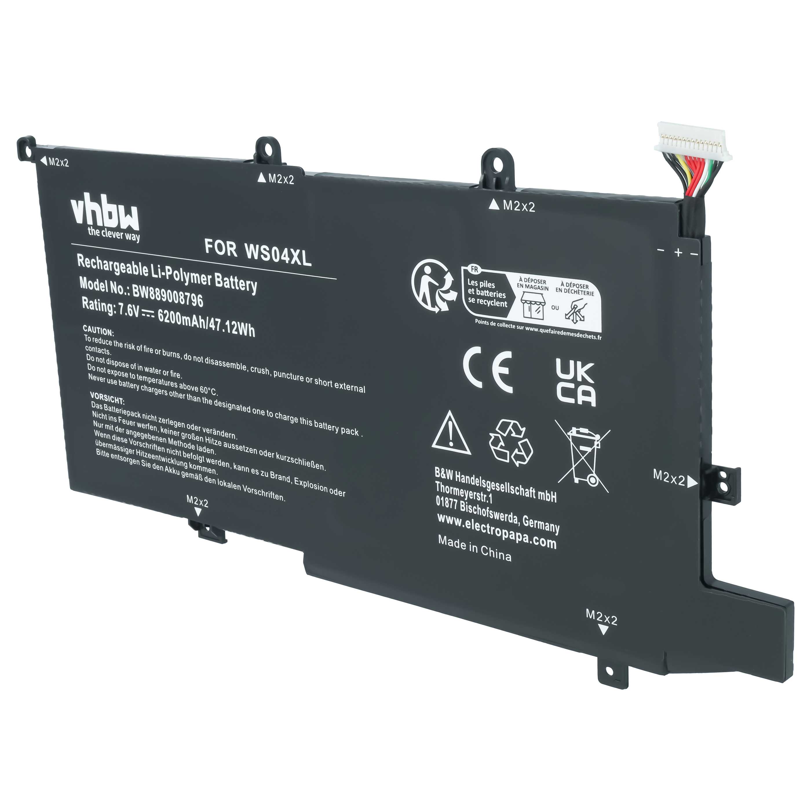 Batteria sostituisce HP HSTNN-DB9Z, L97352-2D1, WS04066XL, L97357-005 per notebook - 6200mAh 7,6V Li-Poly