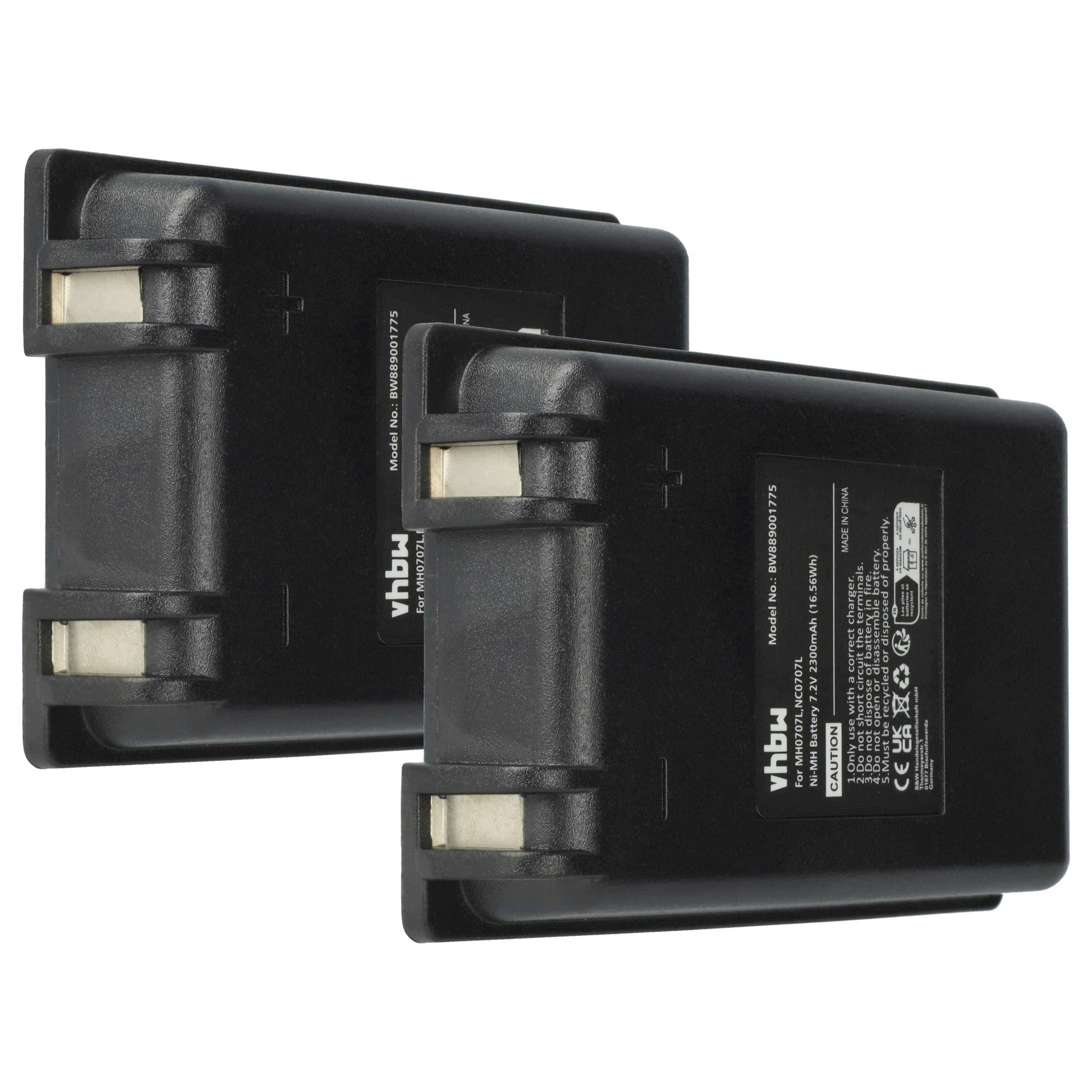 Battery (2 Piece) as Replacement for Autec MH0707L, NC0707L Remote Control - 2300 mAh 7.2 V NiMH