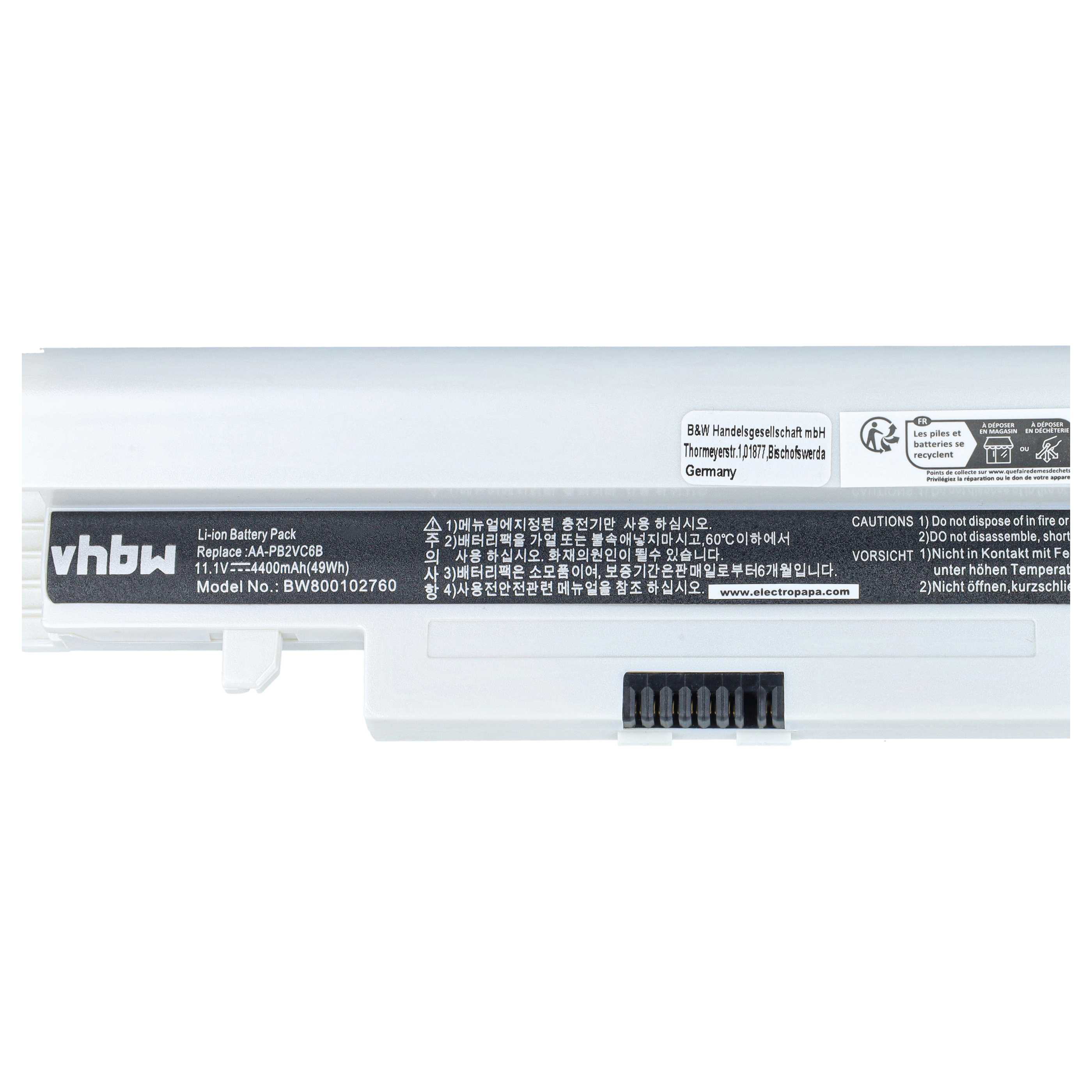 Batteria sostituisce Samsung AA-PB2VC6B, AA-PL2VC6B, AA-PB2VC6W per notebook - 4400mAh 11,1V Li-Ion bianco