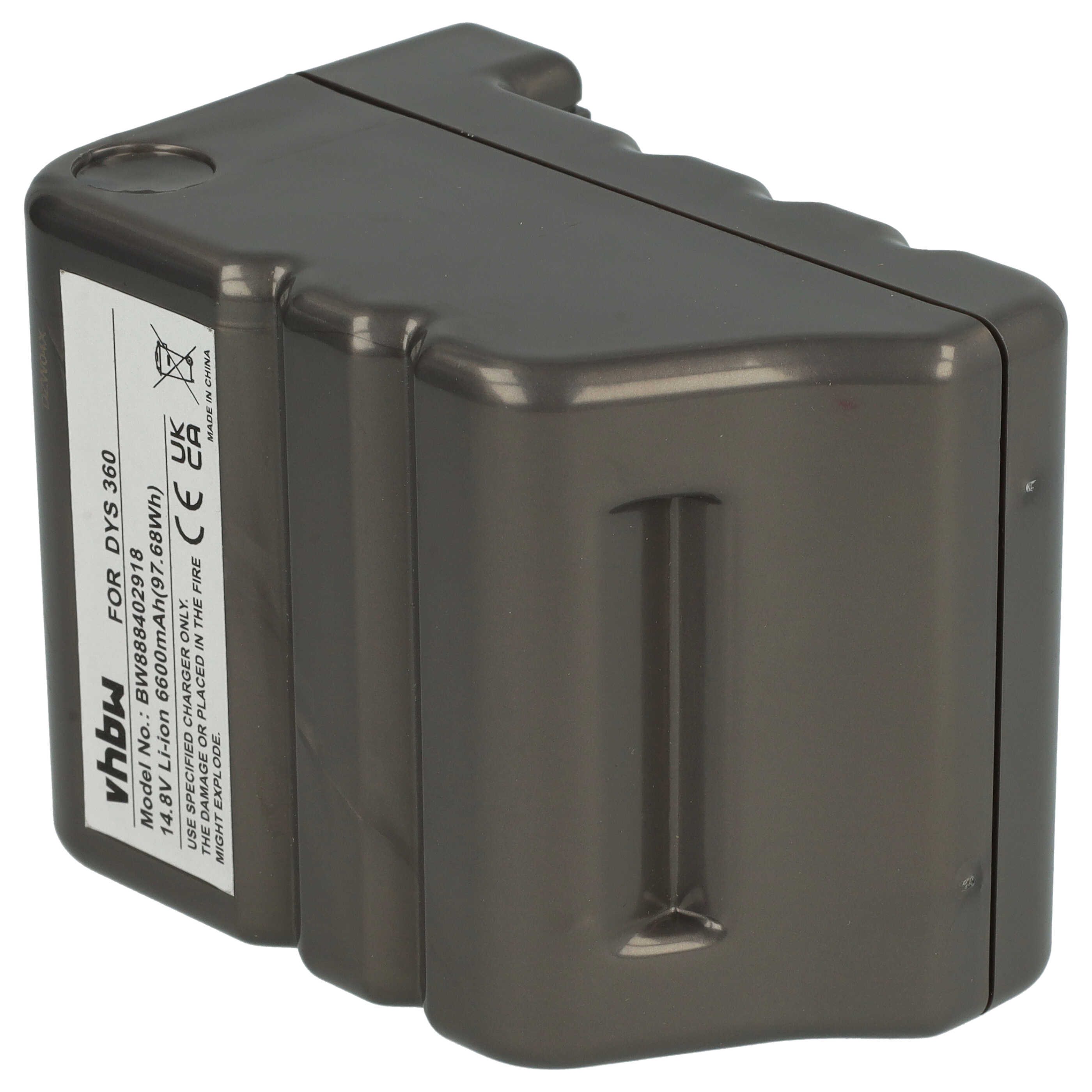 Batería reemplaza Dyson 970049-01, 968734-02 para robot doméstico Dyson - 6600 mAh 14,8 V Li-Ion gris oscuro