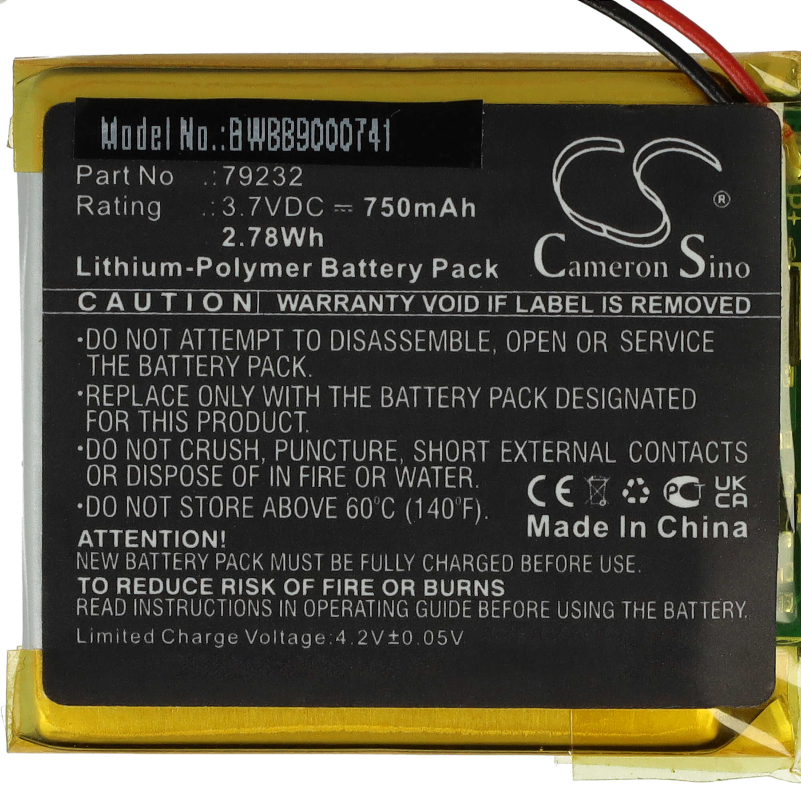 Batterie remplace Floureon 79232 pour moniteur bébé - 750mAh 3,7V Li-polymère