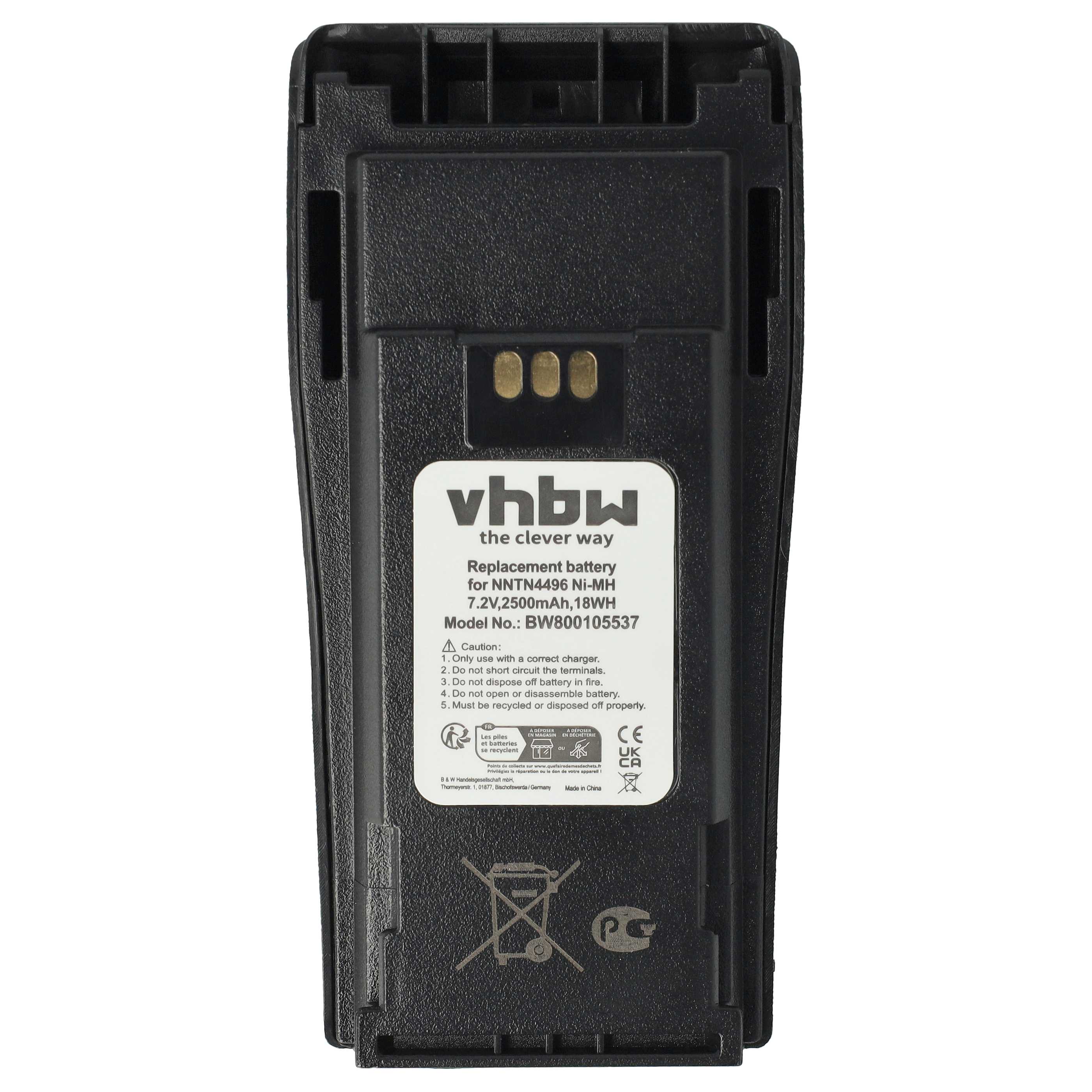 Radio 10x Battery replaces Motorola MNN4254AR, NNTN4496, NNTN4496AR - 2500 mAh 7.2 V NiMH + Belt Clip