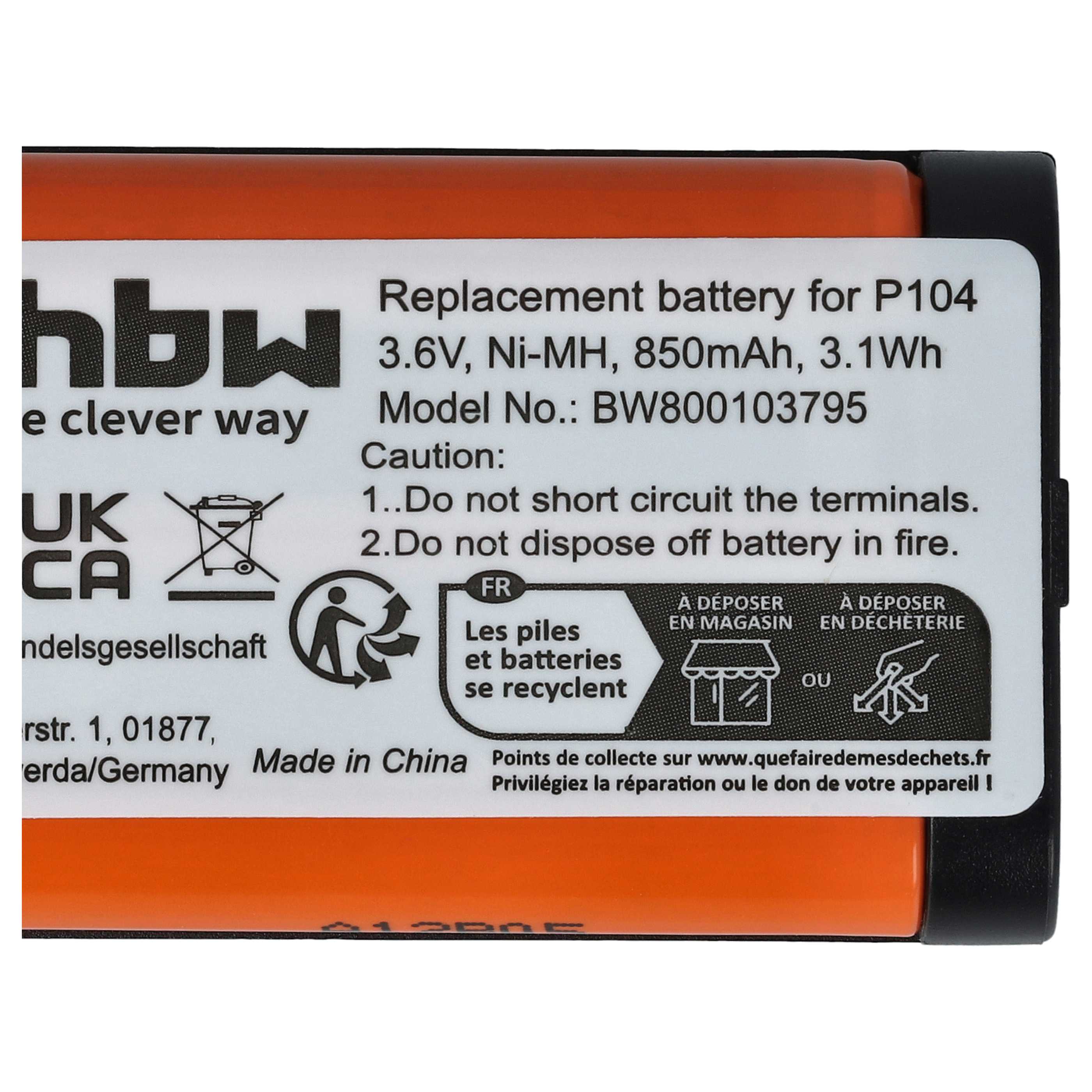 2x Batteries remplace 23-968, 43-9024, 43-9025, 43-9026, 43-9030 pour téléphone Panasonic - 850mAh 3,6V NiMH