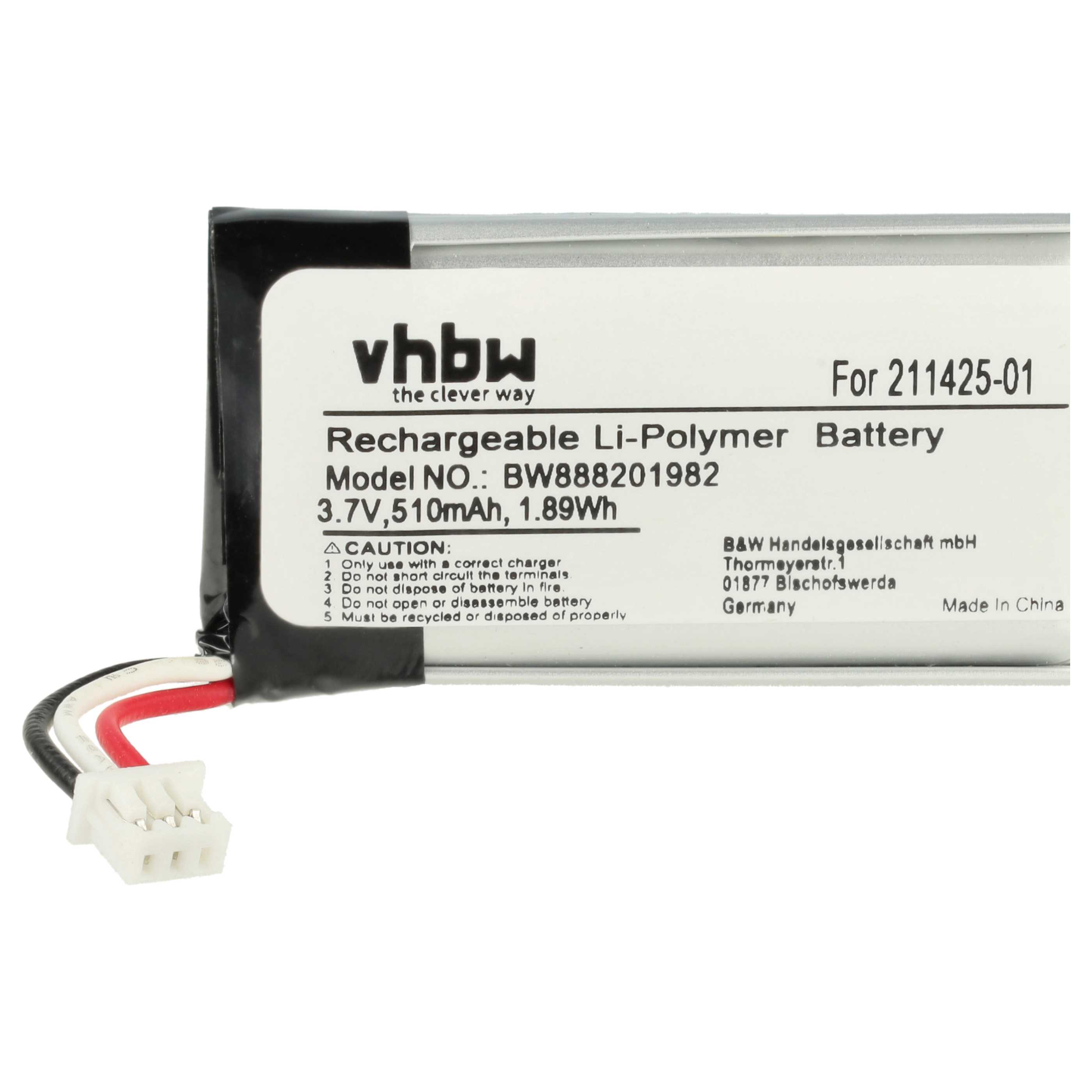 5x Akumulator do słuchawek bezprzewodowych zamiennik Plantronics 211425-01, 202555-01 - 510 mAh 3,7 V LiPo