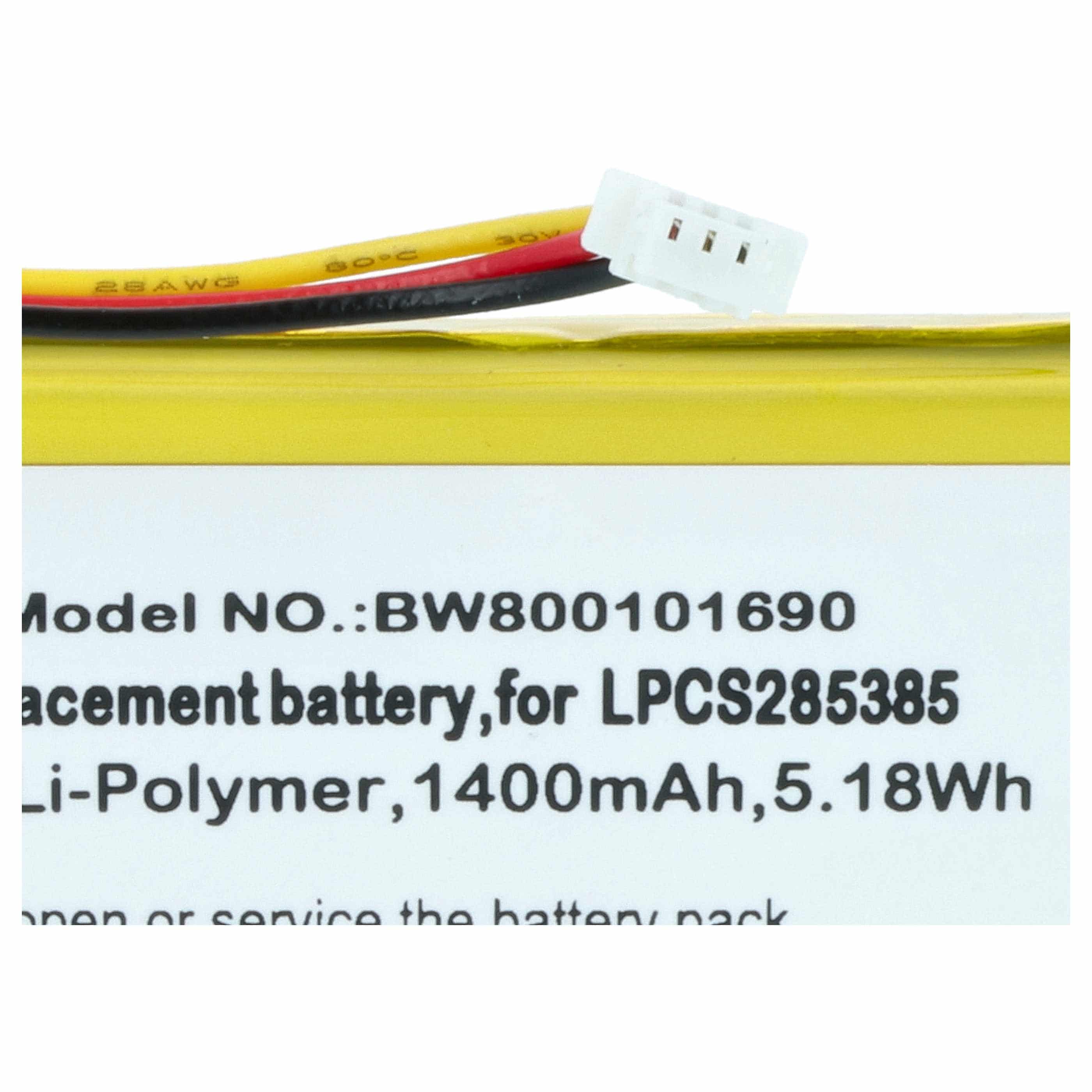 MP3-Player Battery replaces Creative Labs LPCS285385, BA20603R79914, DVP-HD0003 - 1400 mAh 3.7 V Li-Ion