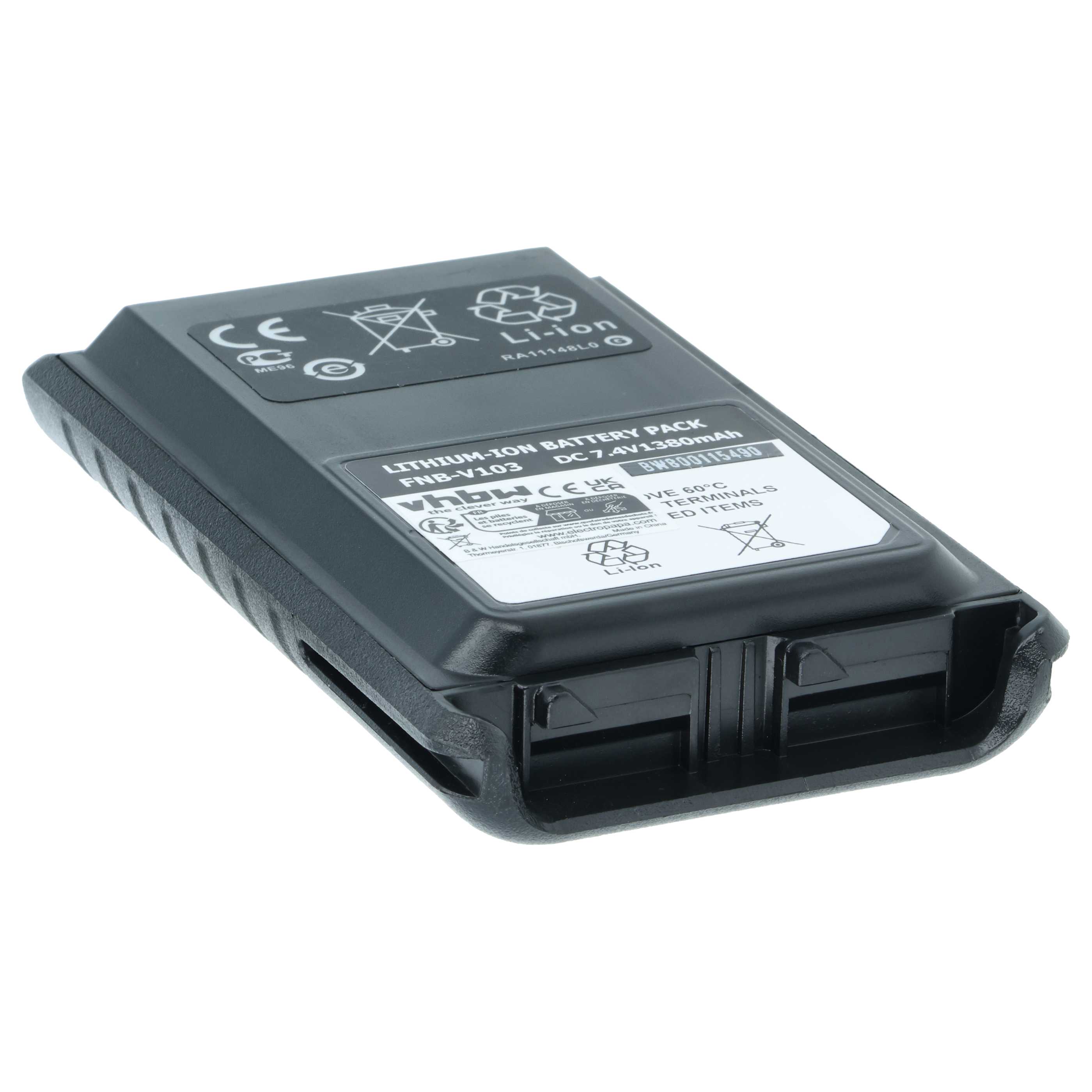 Radio 2x Battery replaces Yaesu Vertex FNB-V103, FNB-V104, FNB-V103LI, FNB-V104LI - 1380 mAh 7.4 V Li-Ion