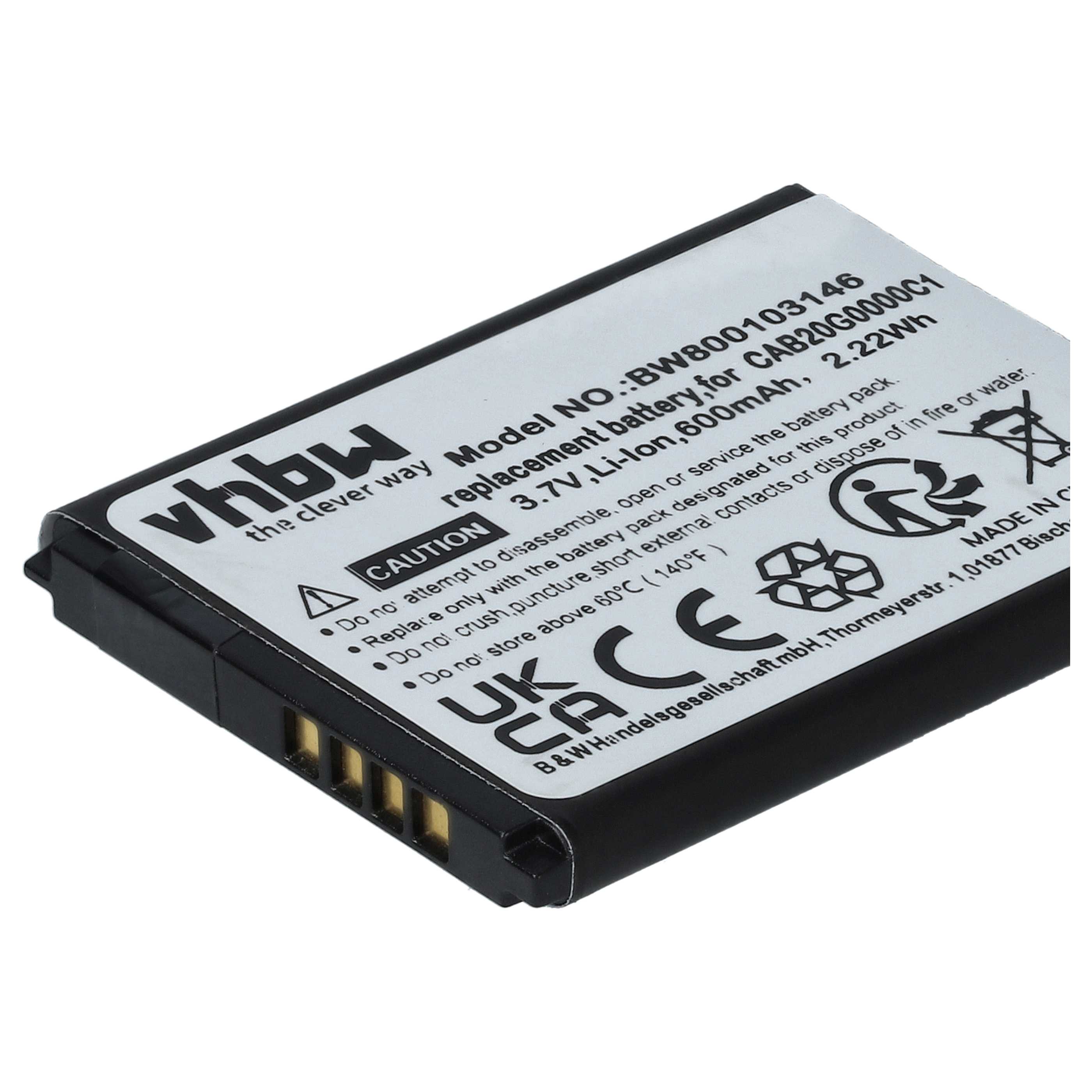 Akku als Ersatz für Alcatel CAB20G0000C1, CAB30B4000C1, CAB3010010C1 - 600mAh 3,7V Li-Ion