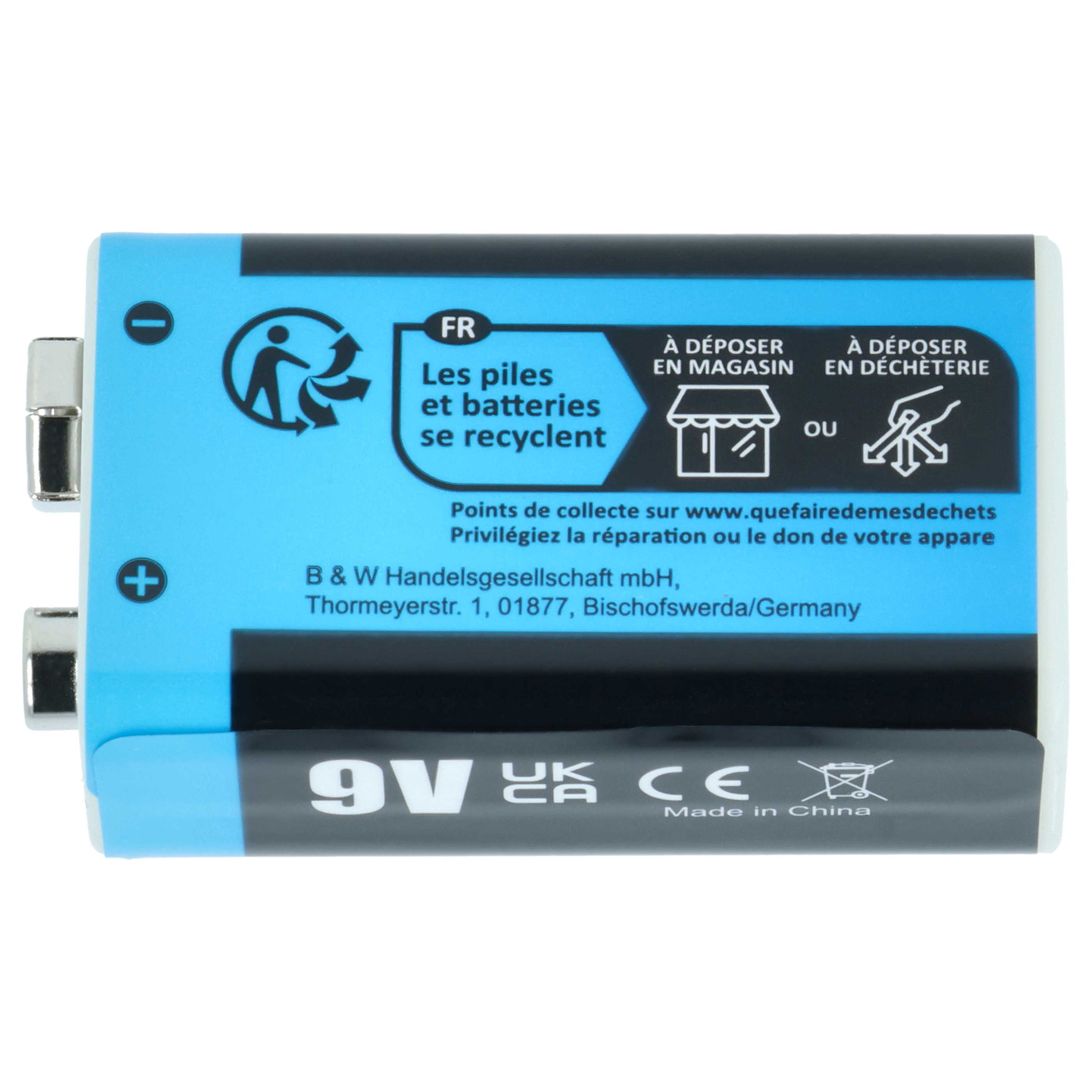 9V Block 4x Battery replaces Daitem BATV13 Alarm Systems & Various Devices - 1 Ah 9 V Li-Ion + Micro USB Port