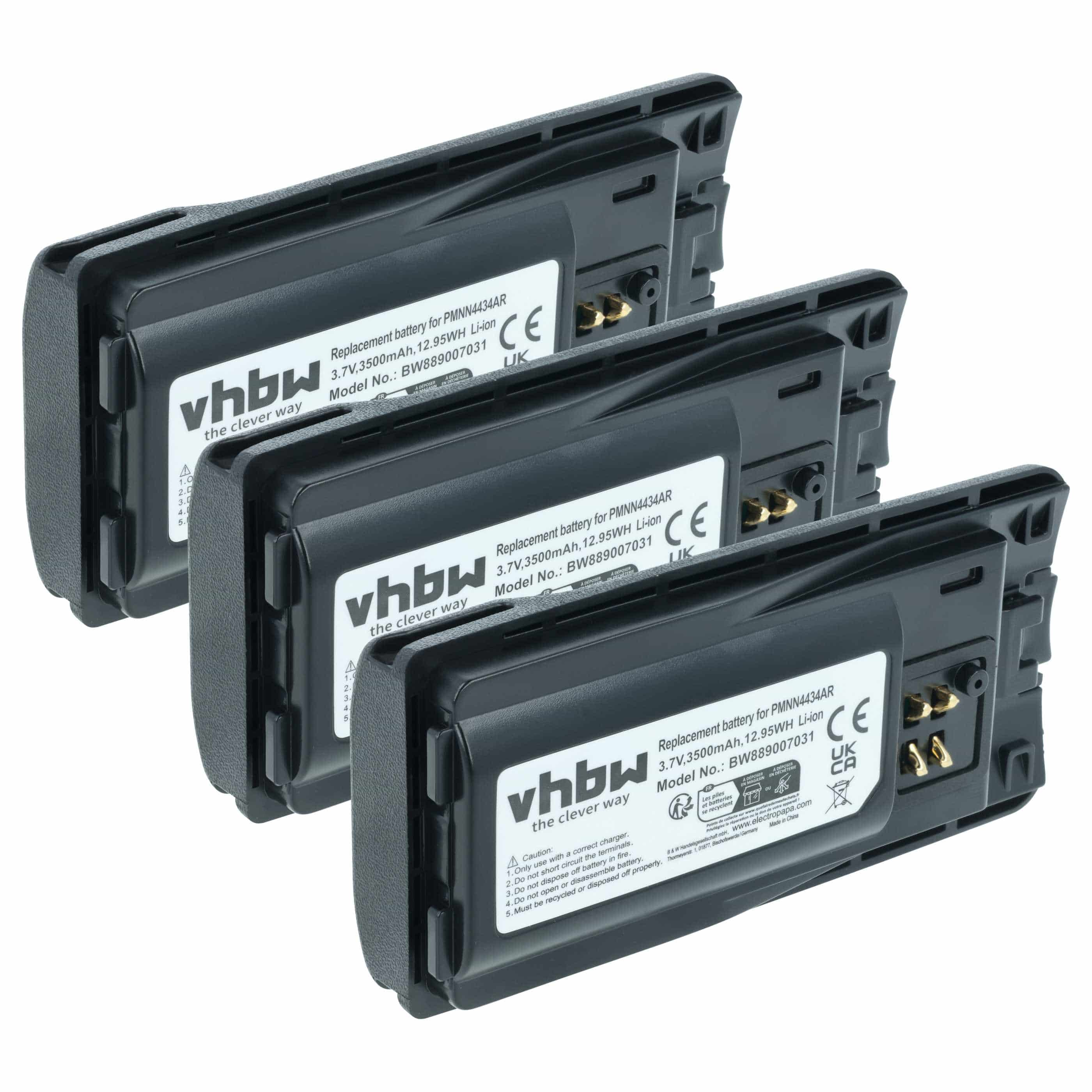 Radio 3x Battery replaces Motorola PMLN6394A, PMLN6394, MNN4453AR, PMNN4434, PMNN4434A - 3500 mAh 3.7 V Li-Ion
