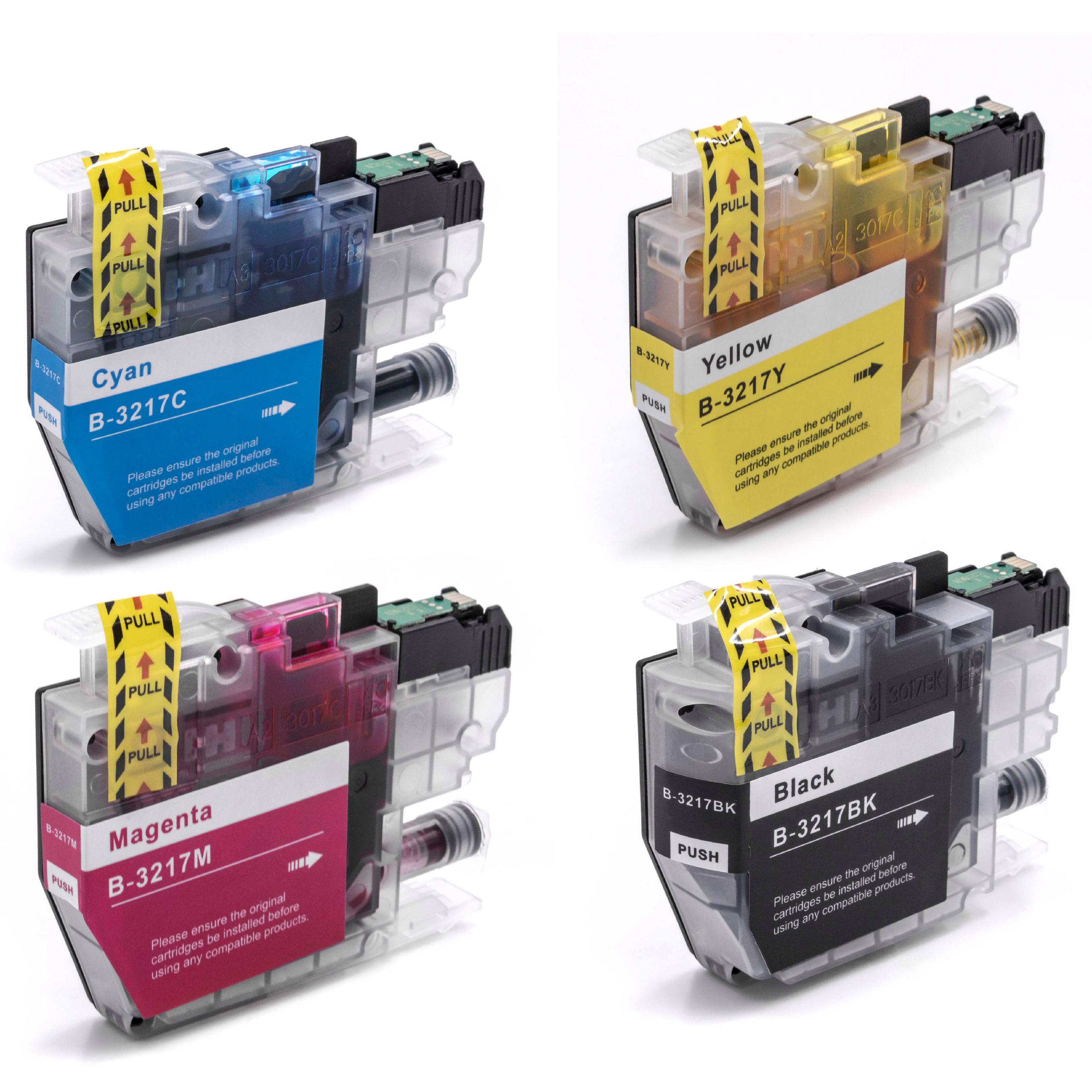 Set de 4x cartuchos de tinta reemplaza Brother LC-3217BK, LC3217BK para impresora - Multicolor 51 ml + chip