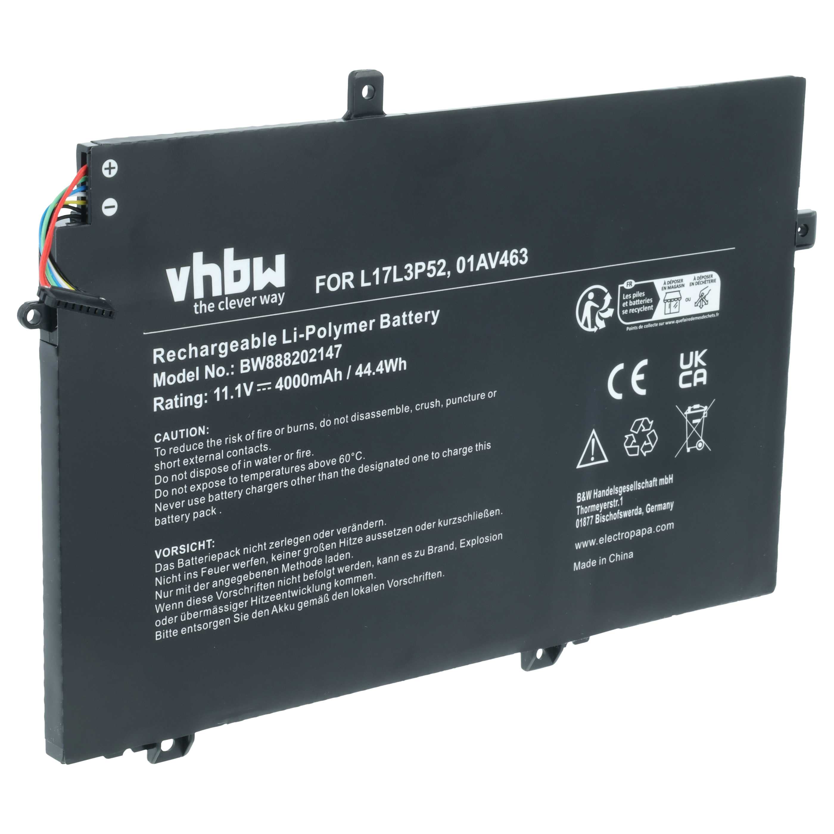 Akumulator do laptopa zamiennik Lenovo 01AV463, 5B10W13894, L17L3P52 - 4000 mAh 11,1 V LiPo, czarny