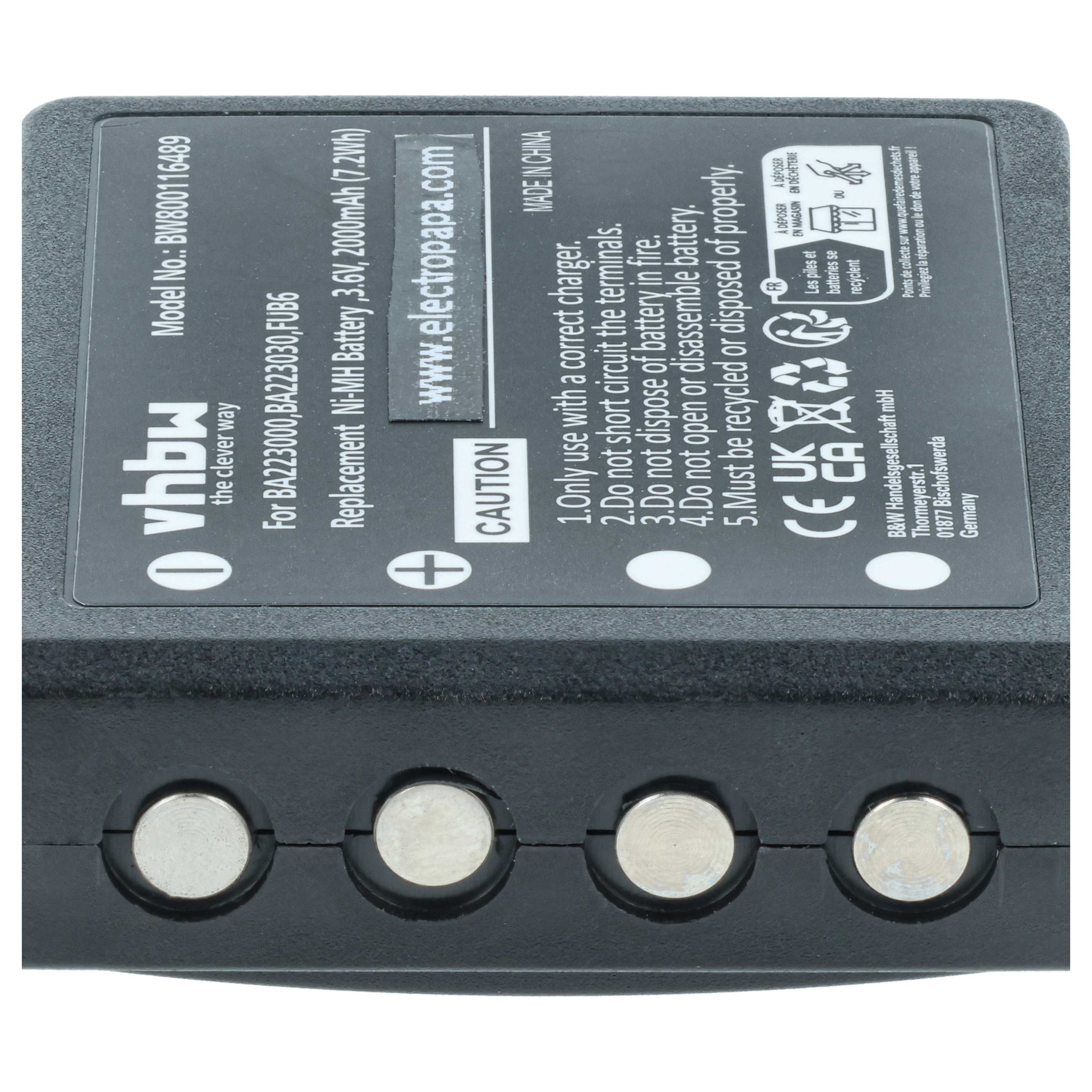 Remote Control 10x Battery replaces HBC FBFUB09N, BA223031, BA223001, BA223000, BA223030 - 2000 mAh 3.6 V NiMH