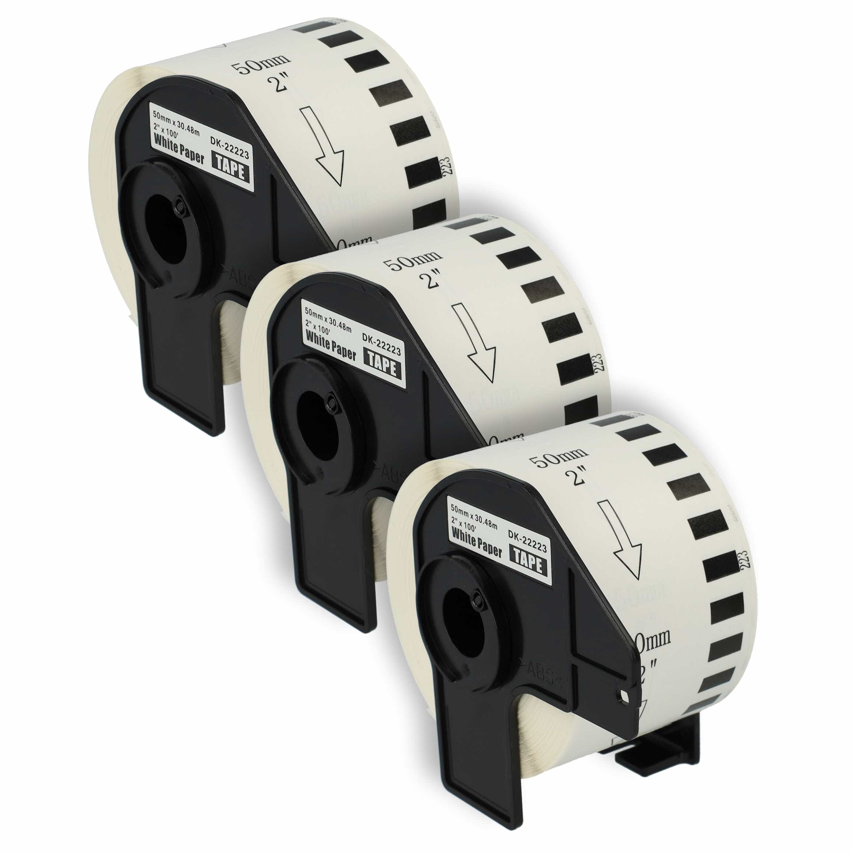 3x Rotolo etichette sostituisce Brother DK-22223 per etichettatrice - Premium 50mm x 30,48m + supporto