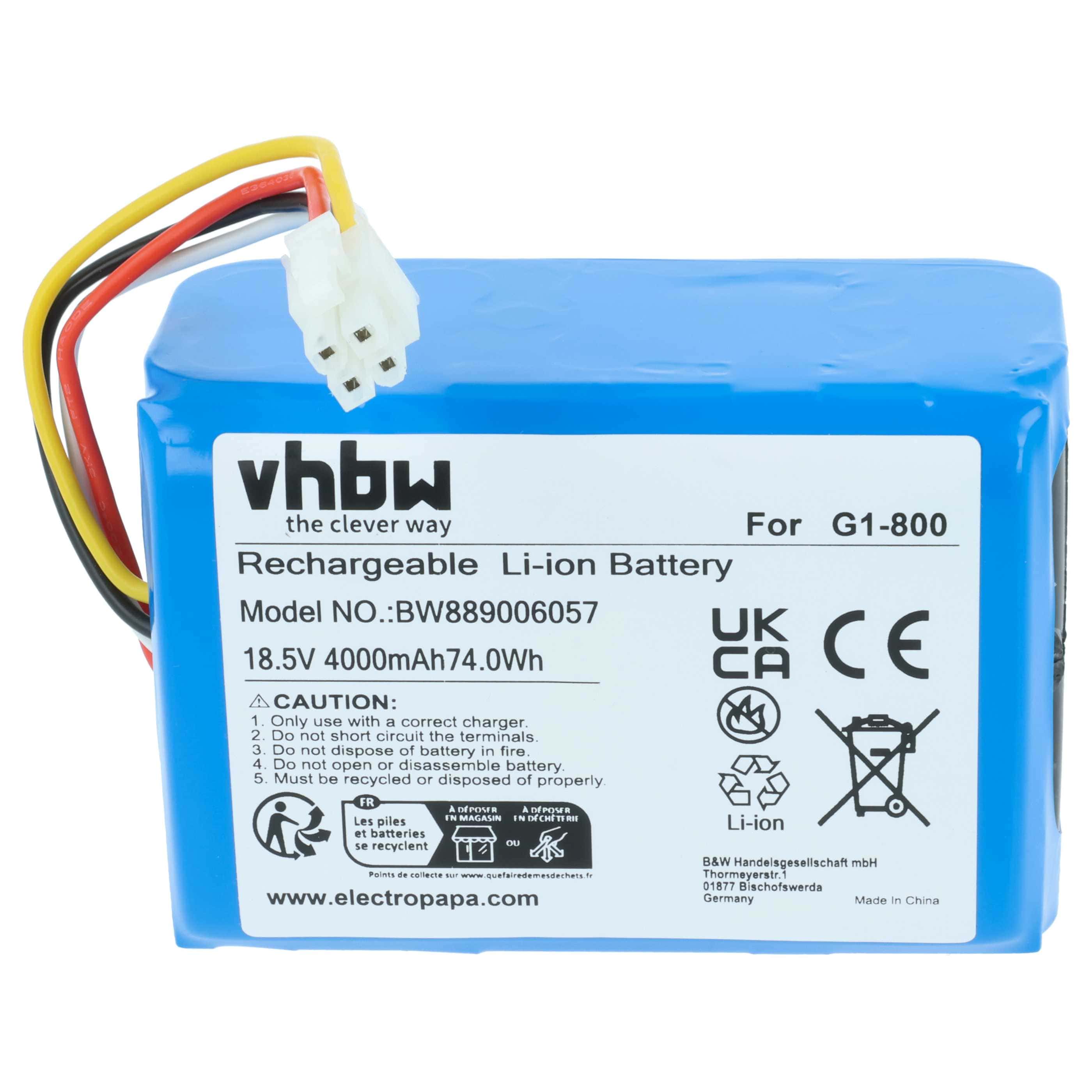 Battery replaces Ecovacs 201-2201-0903, 201-2325-010, 201-2325-0104, S21-LI-185-5800 - 4000 mAh 18.5 V Li-Ion
