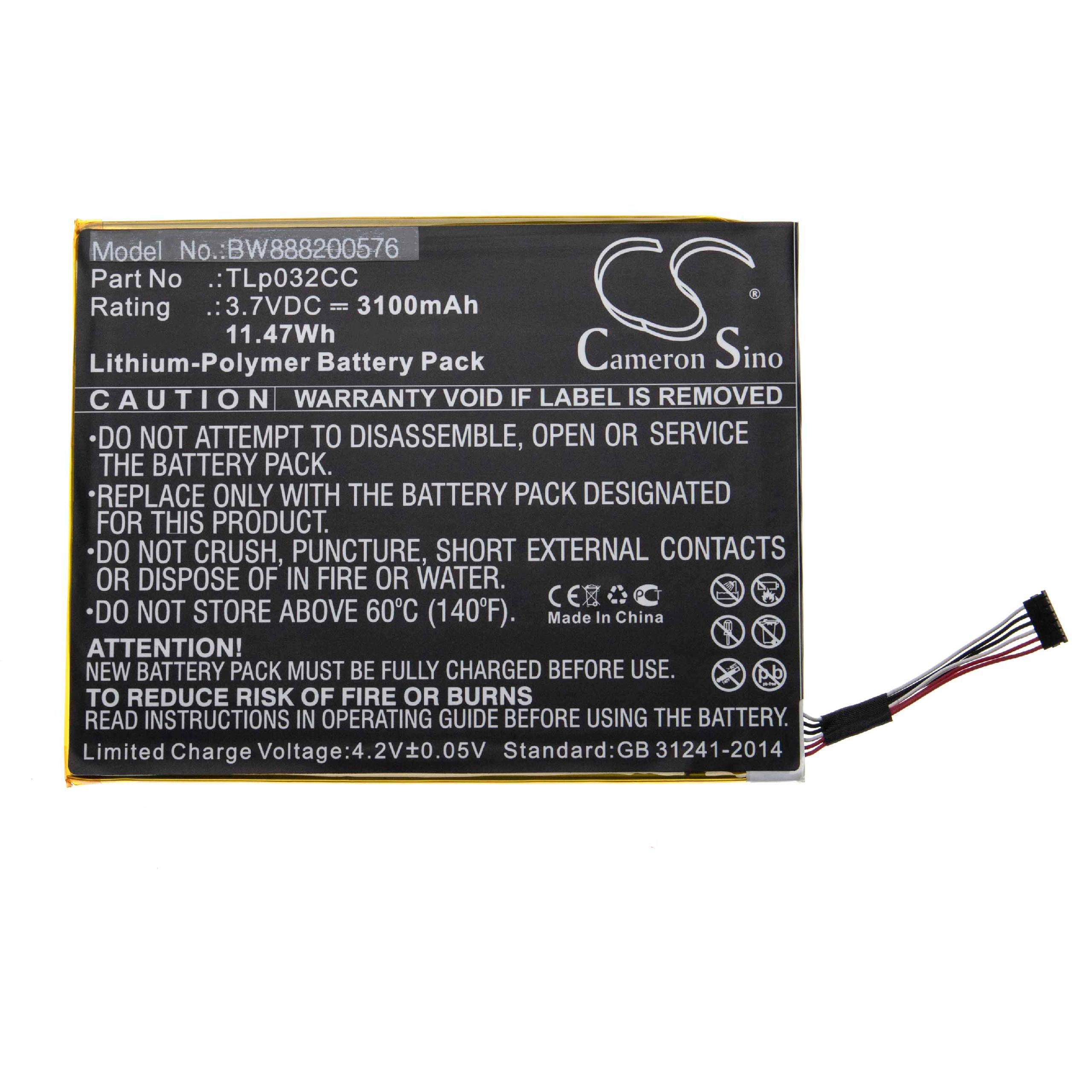 Tablet Battery replaces Alcatel TLp032CC - 3100 mAh 3.7 V NiMH