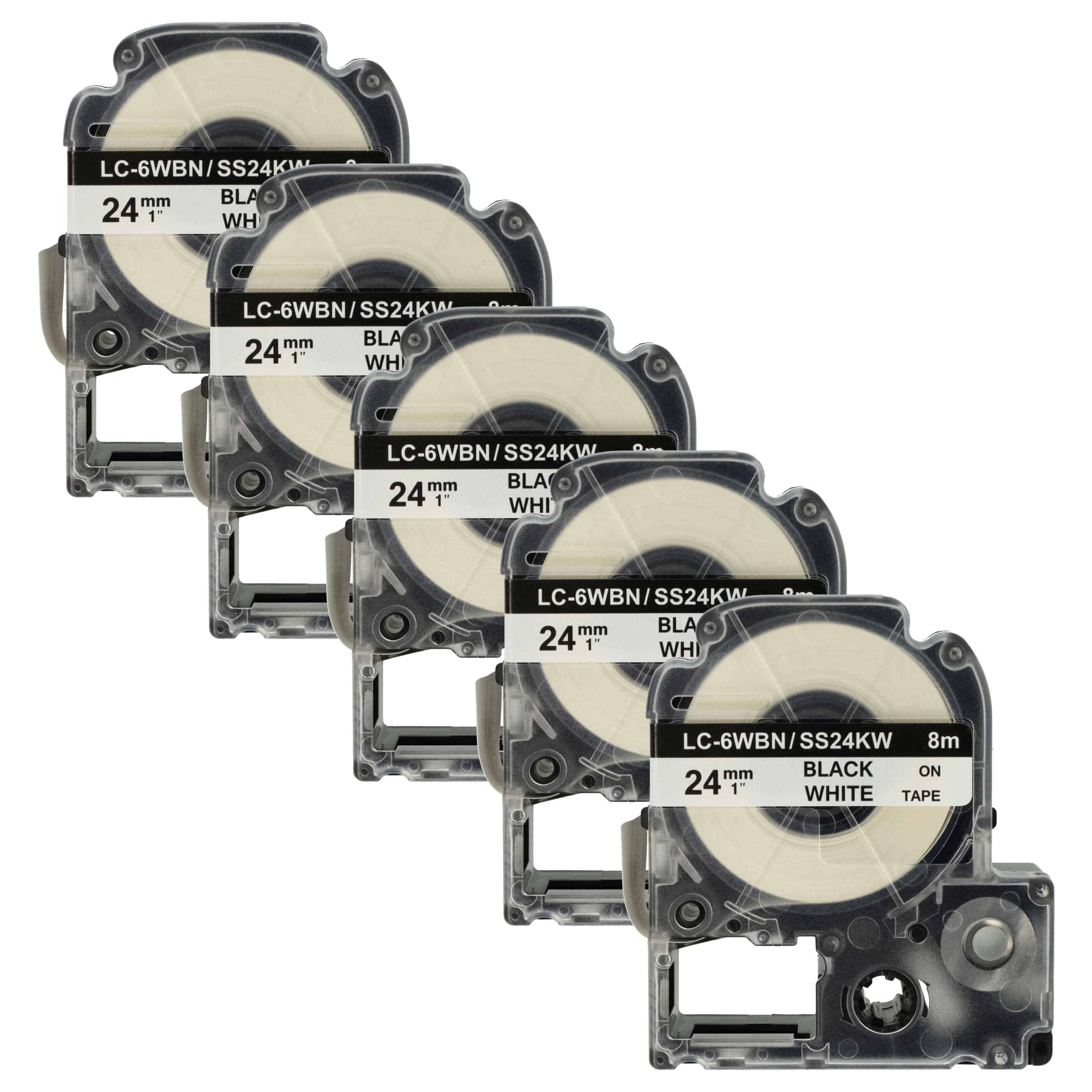 5x Label Tape as Replacement for Epson LC-6WBN - 24 mm Black to White