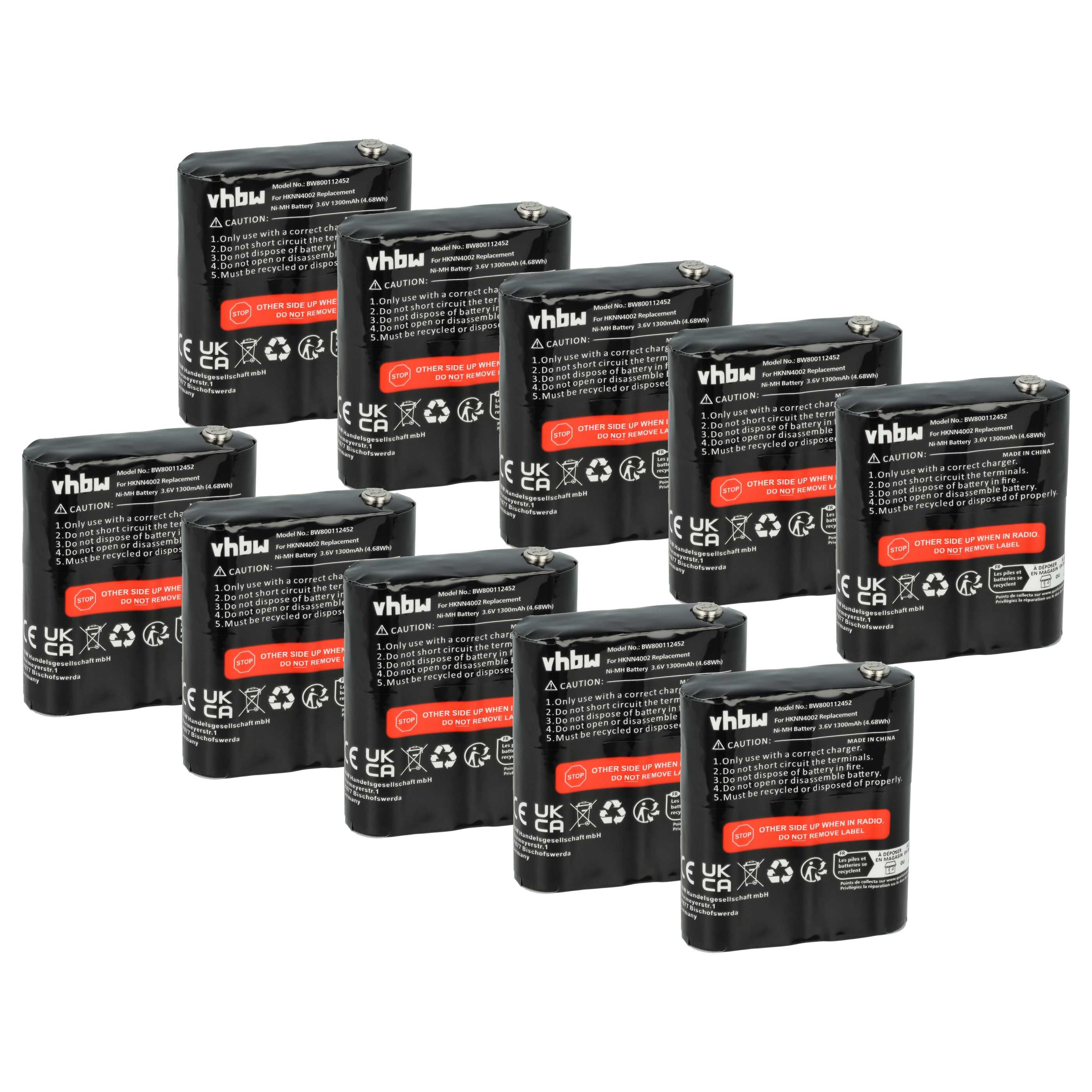 Radio 10x Battery replaces Motorola FRS-4002A, HKNN4002B, HKNN4002A, 56315, 4002A - 1300 mAh 3.6 V NiMH