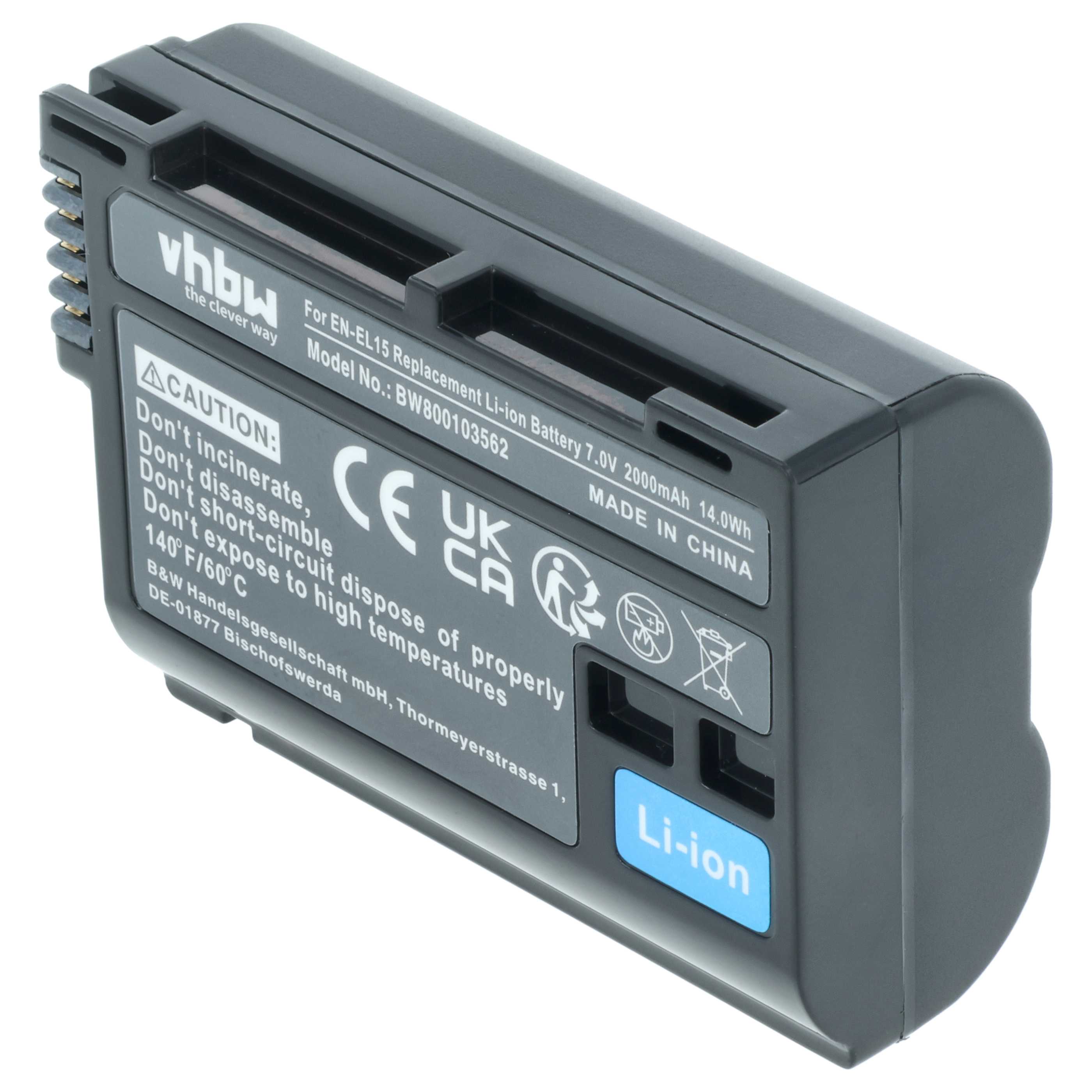 Battery Replacement for Nikon EN-EL15, EN-EL15b, EN-EL15A, EN-EL15c - 2000mAh, 7V, Li-Ion with Info Chip