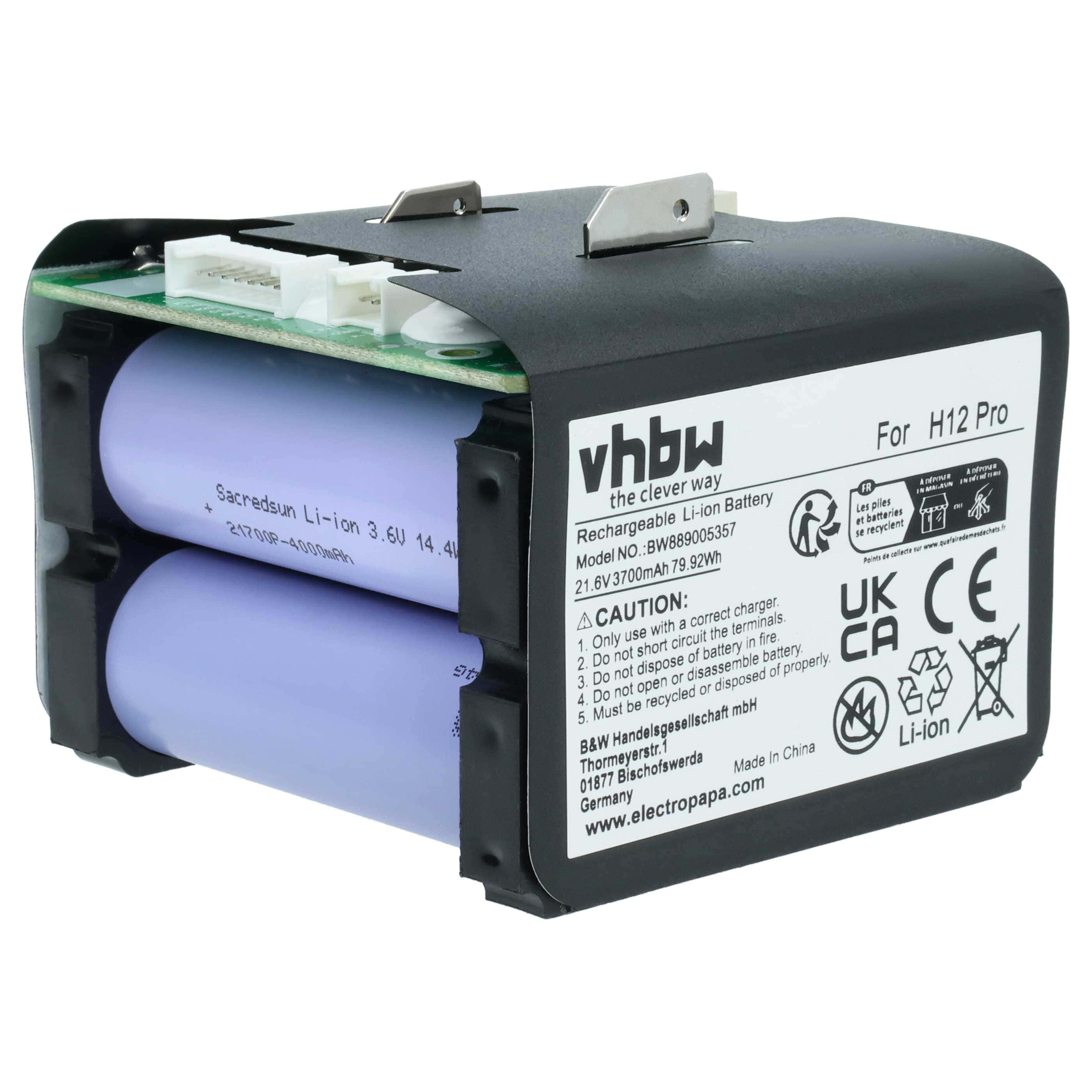Battery replaces Dreame W2210, W2210-6S1P-BWB, 1.76.DRE.1.7 for Dreame 3700mAh, 21.6V, Li-Ion